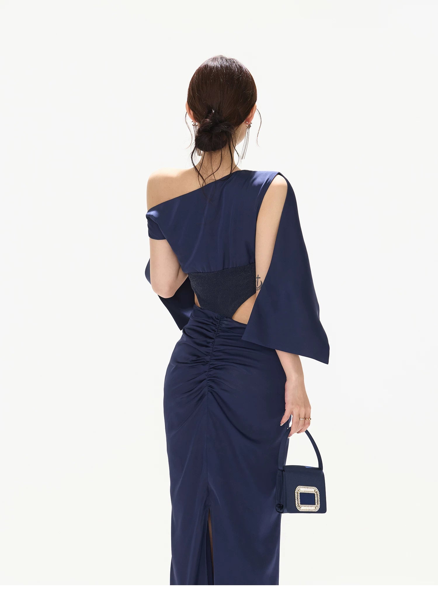 Night Banquet Muse Indigo Asymmetric Off-Shoulder Long Dress