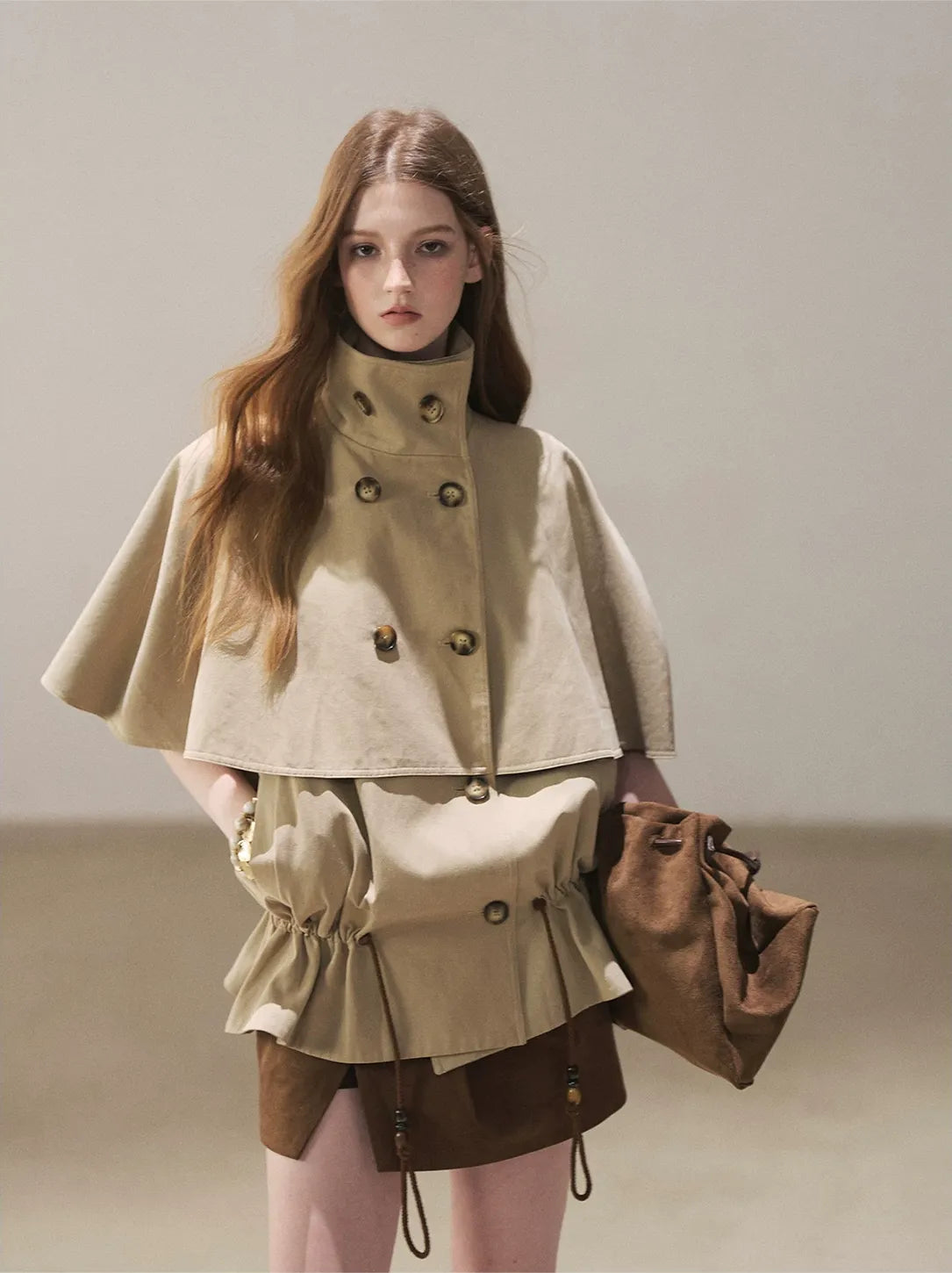 Drawstring Cape Trench Coat