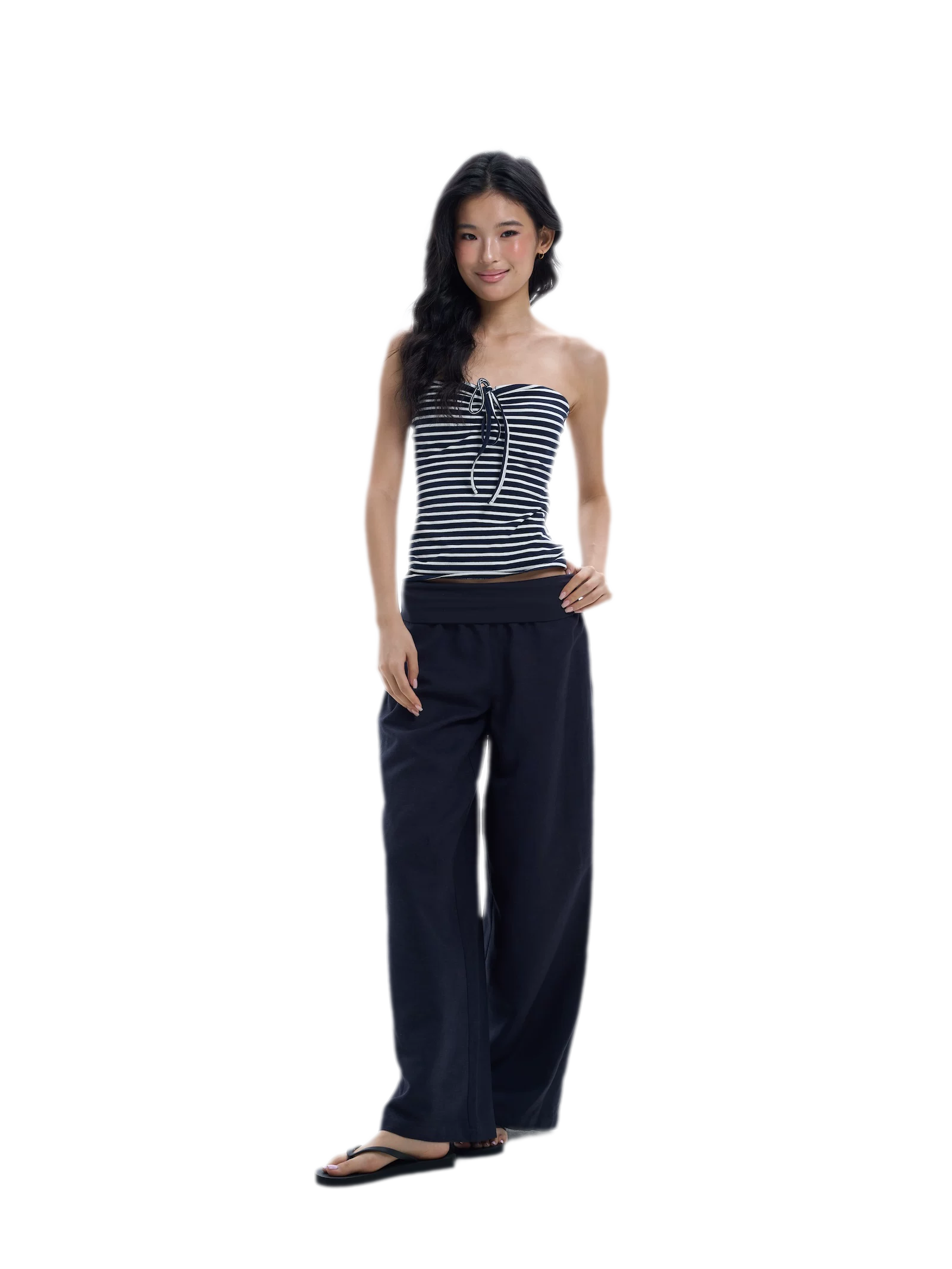 Striped Drawstring Bandeau Top