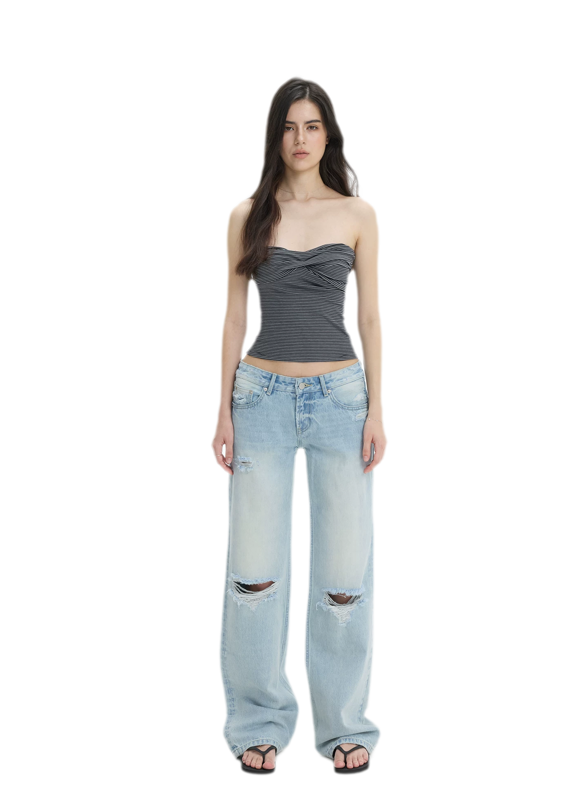 Washed Distressed Straight-Leg Jeans