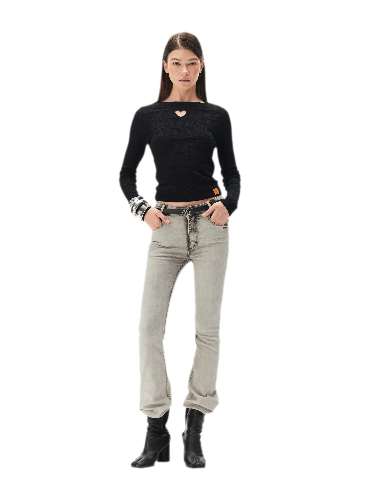 Wool Heart Cutout Knit Tee