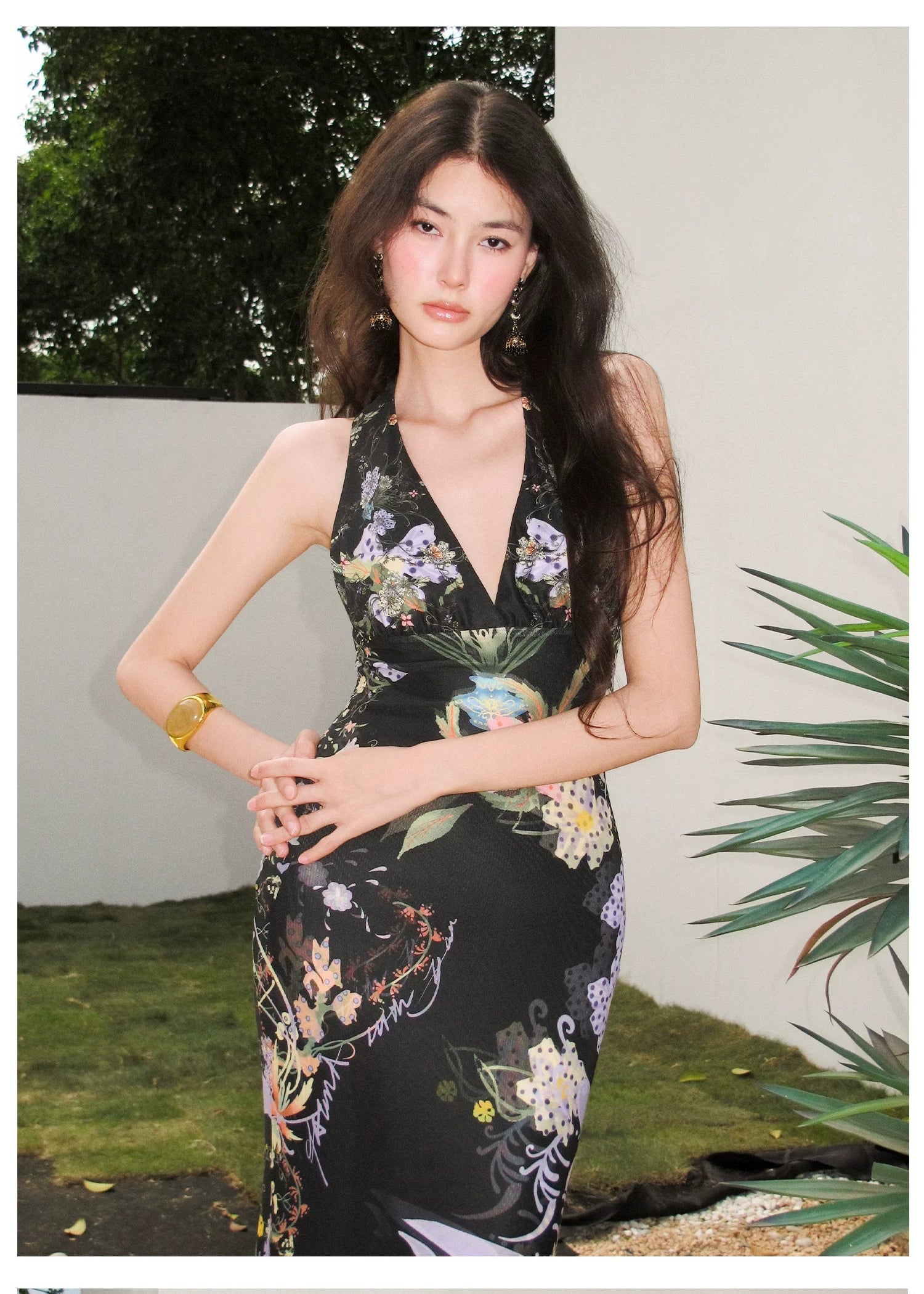 Romantic Floral Halter Long Dress