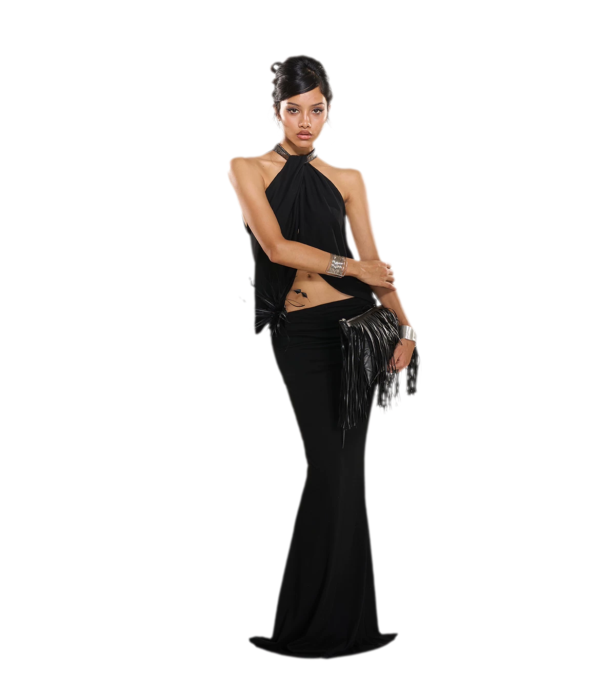 Maxikleid mit gedrehtem Neckholder und offenem Rücken