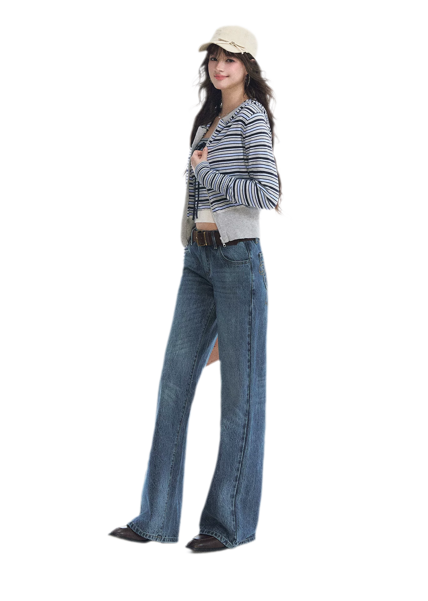 Washed Bow Embroidered Jeans
