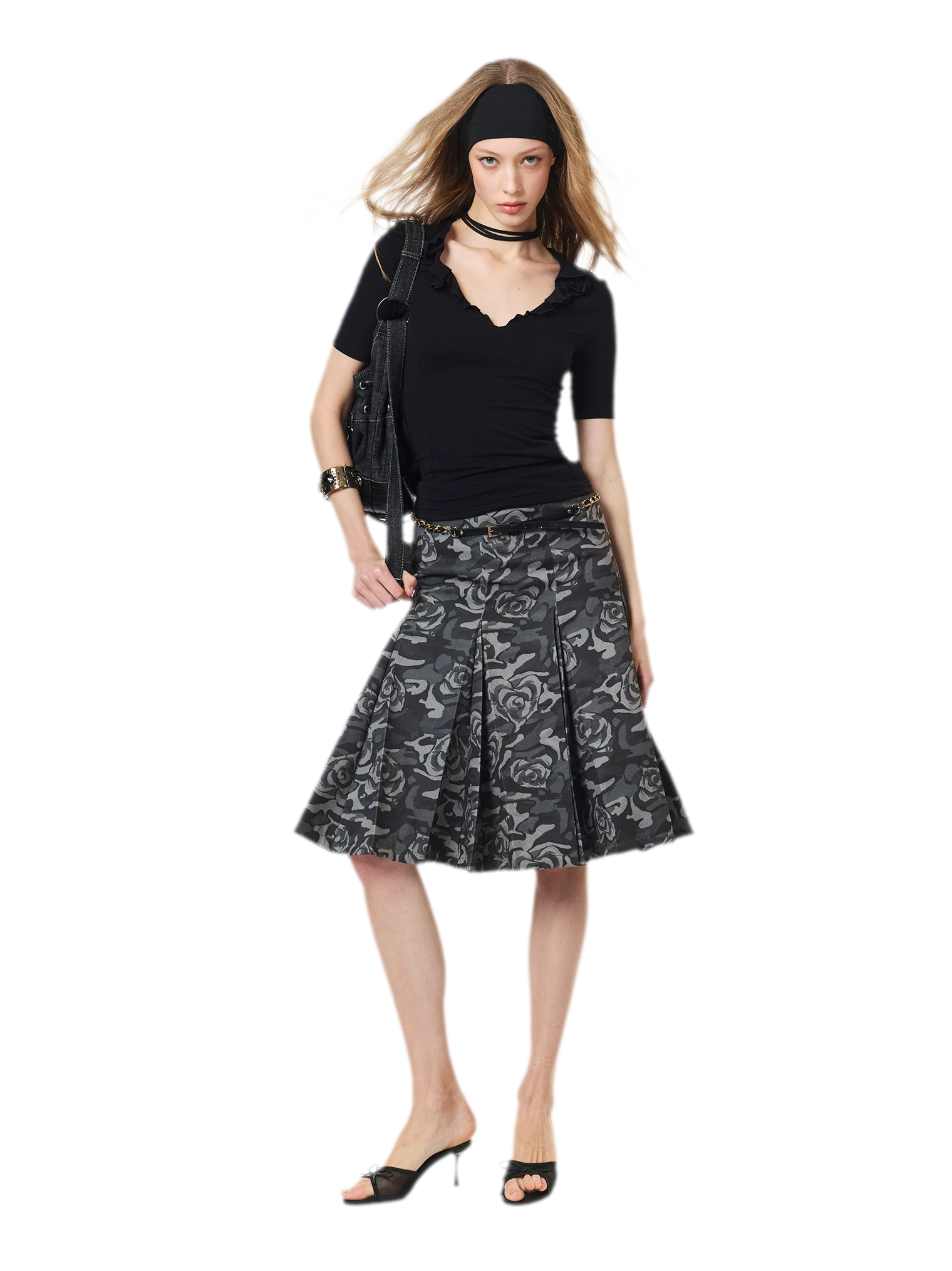 Low Waist Pleated A-Line Skirt