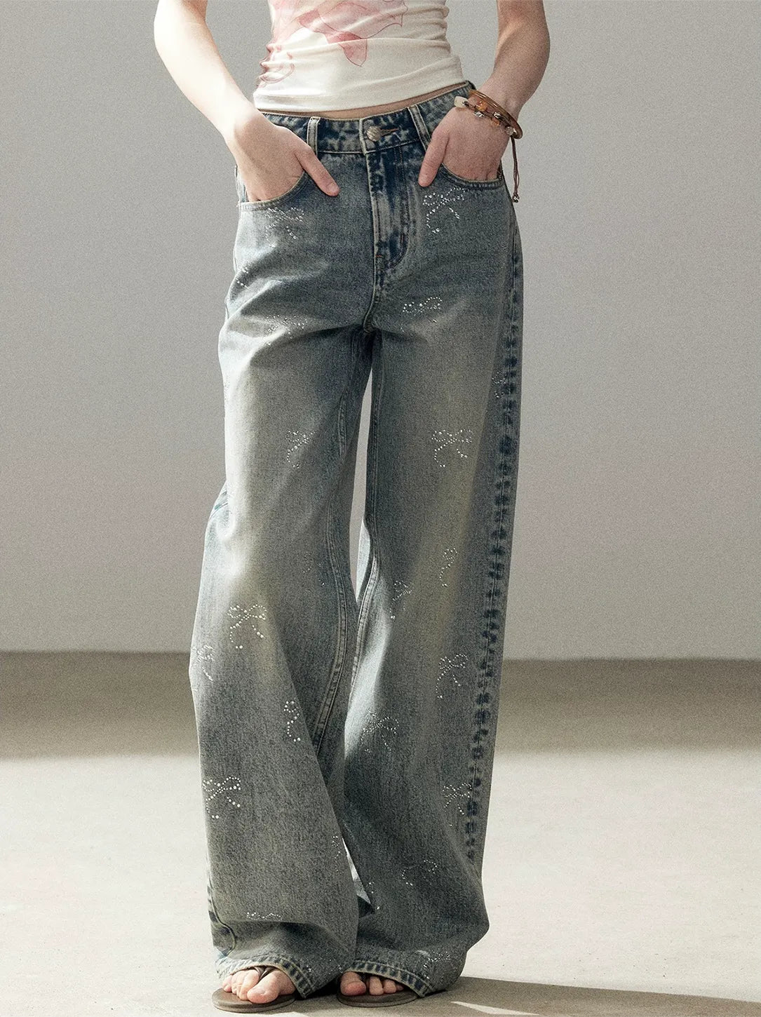 Rhinestone Wide-Leg Jeans