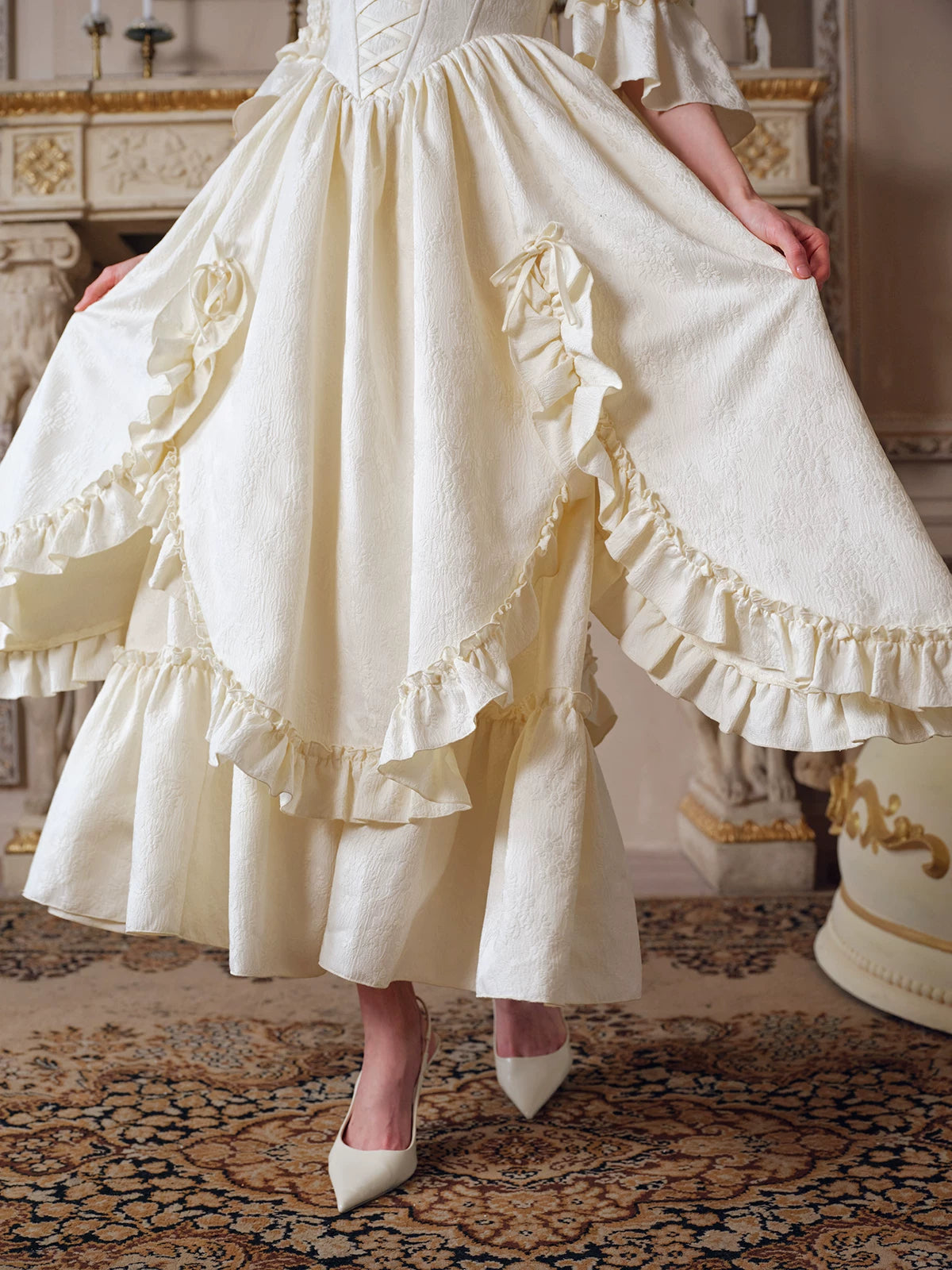 Jacquard Corset Ruffle Dress