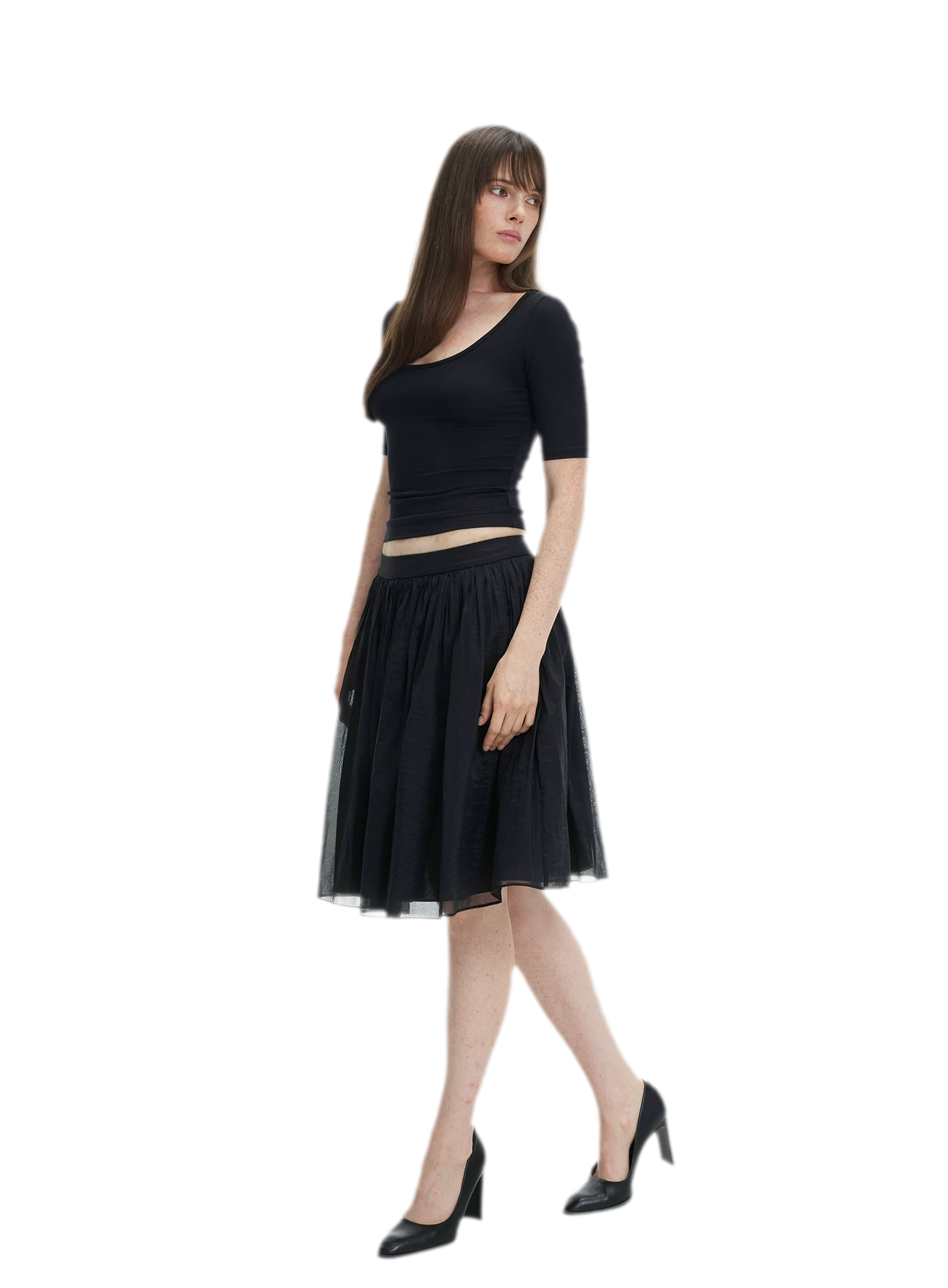 Pleated Chiffon Midi Skirt