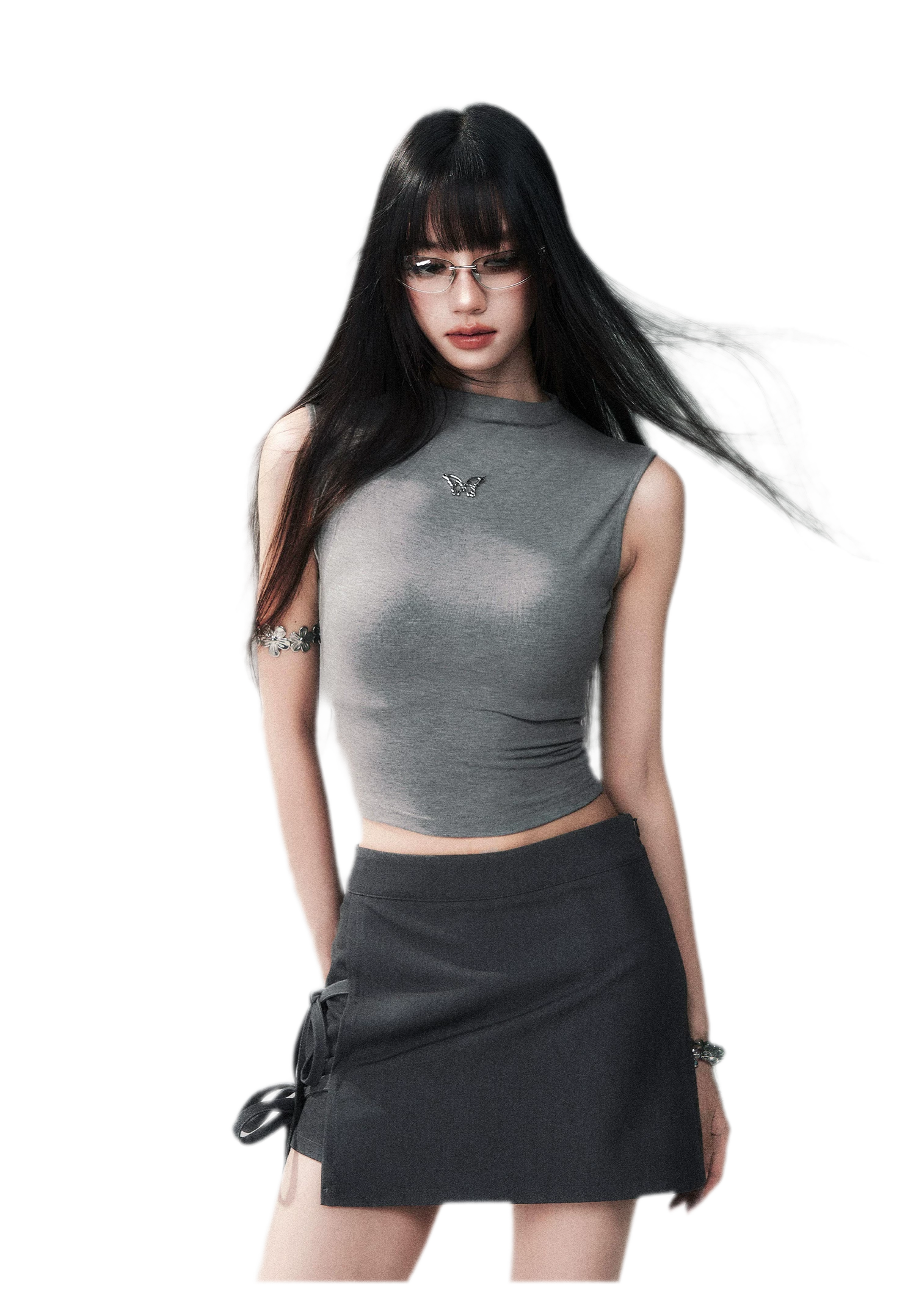 Grey Tie Low-Rise Skort