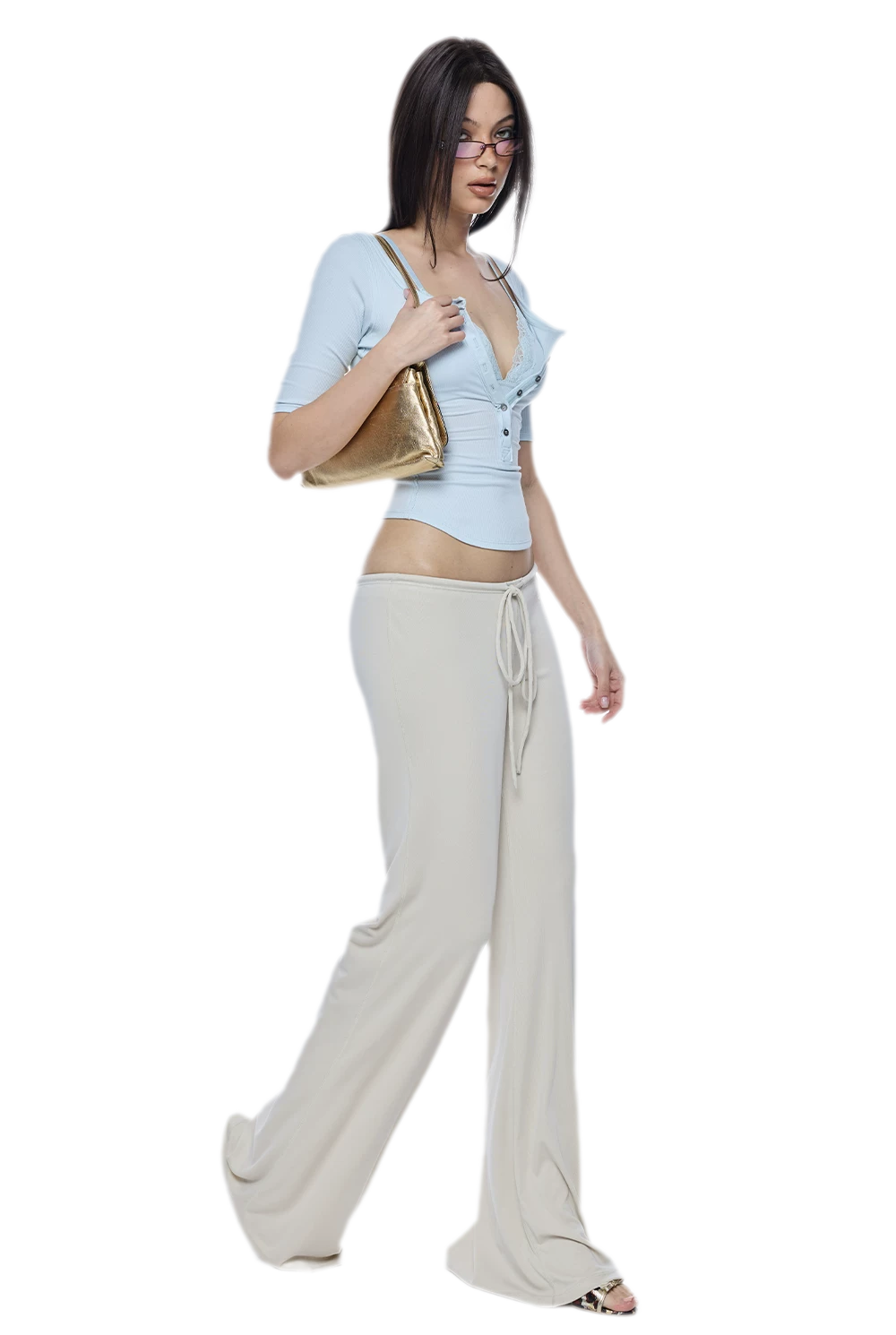 Ribbed Lace V-Neck Top Set