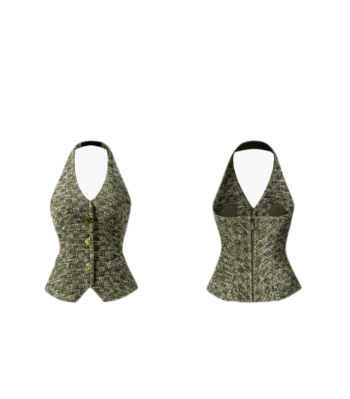 Fishbone Tweed Halter Vest