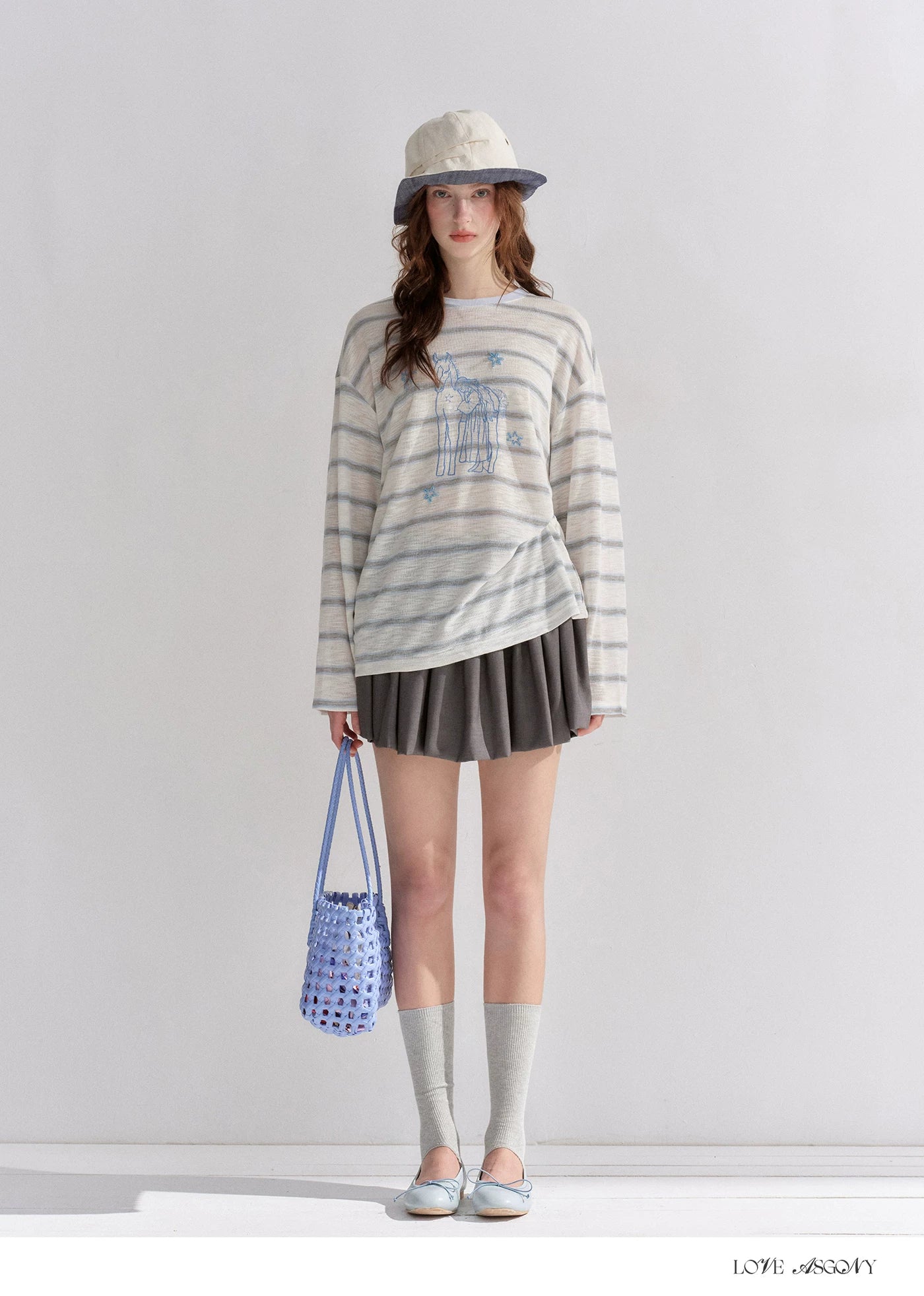 Embroidered Beaded Striped Loose T-shirt