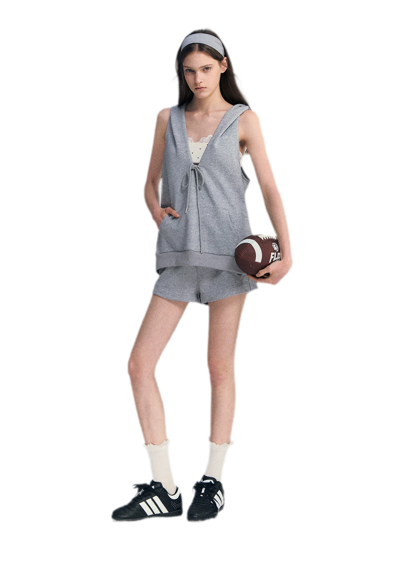 U-Neck Hoodie Vest Set