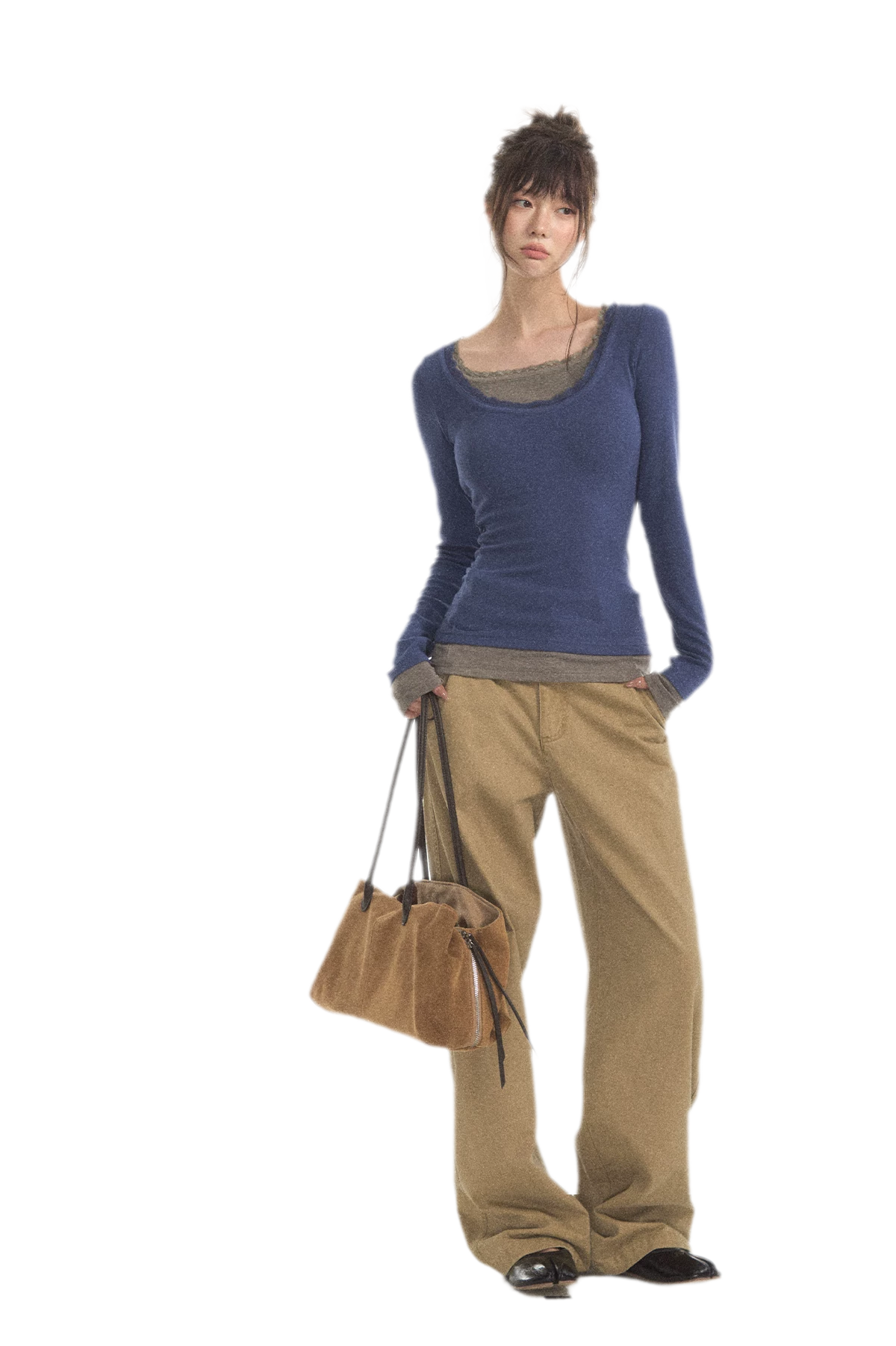 Mehrlagiges Stricktop mit Spitzenbesatz