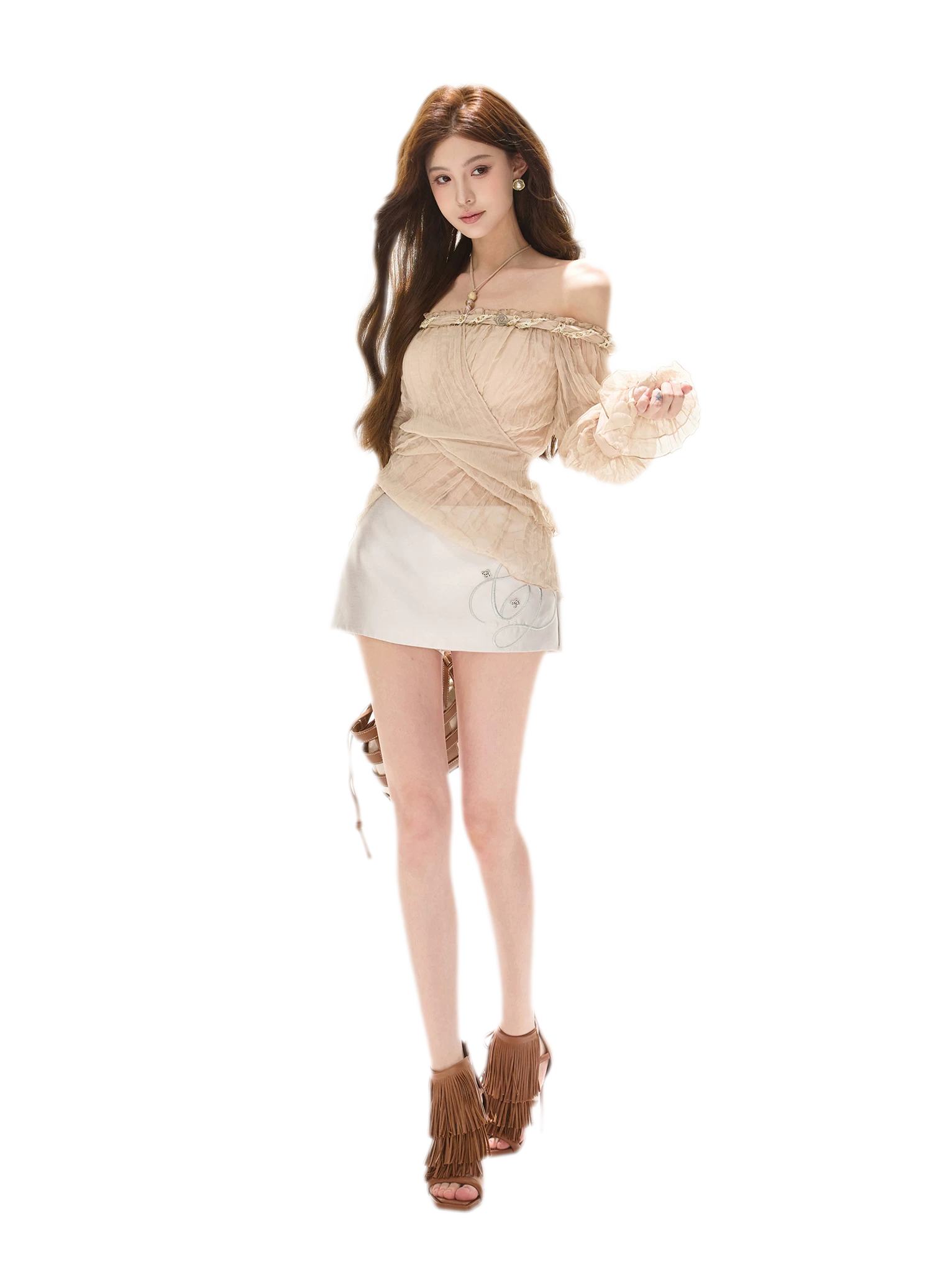 Embellished Satin Mini Skort