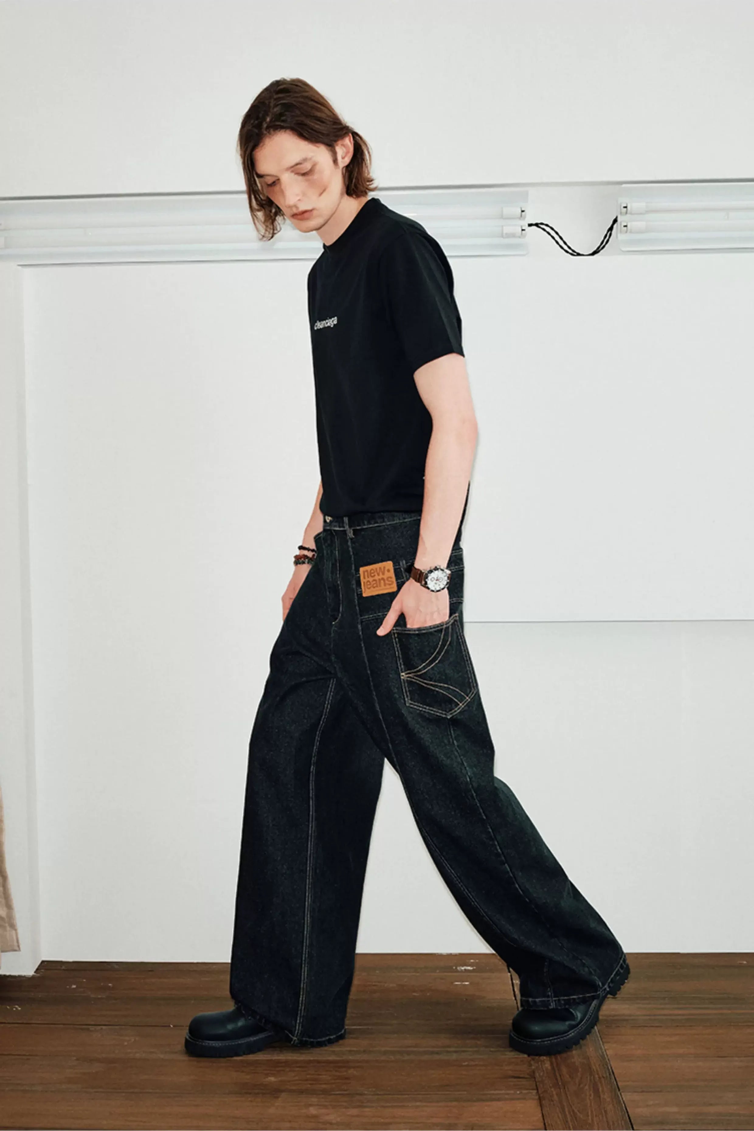 Deconstructed Straight-Leg Raw Denim Jeans