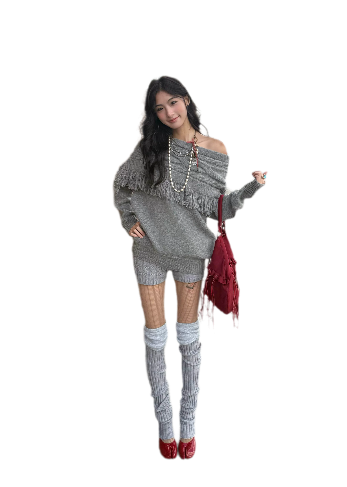 Cable Knit One-Shoulder Set
