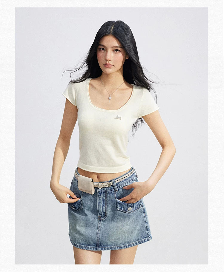 Candy Color U-Neck Short Sleeve T-Shirt