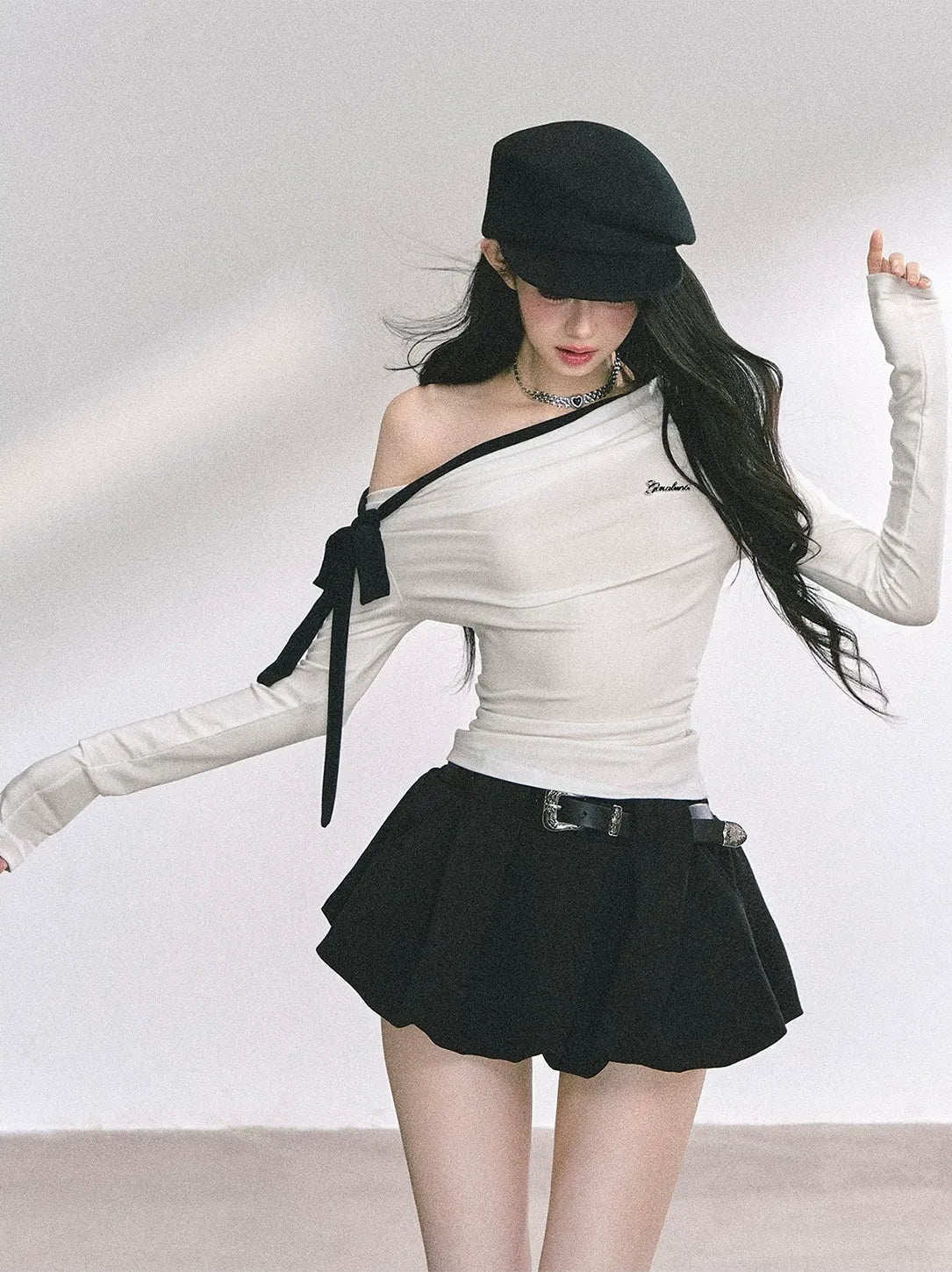 Asymmetrisches gerafftes Crop-T-Shirt