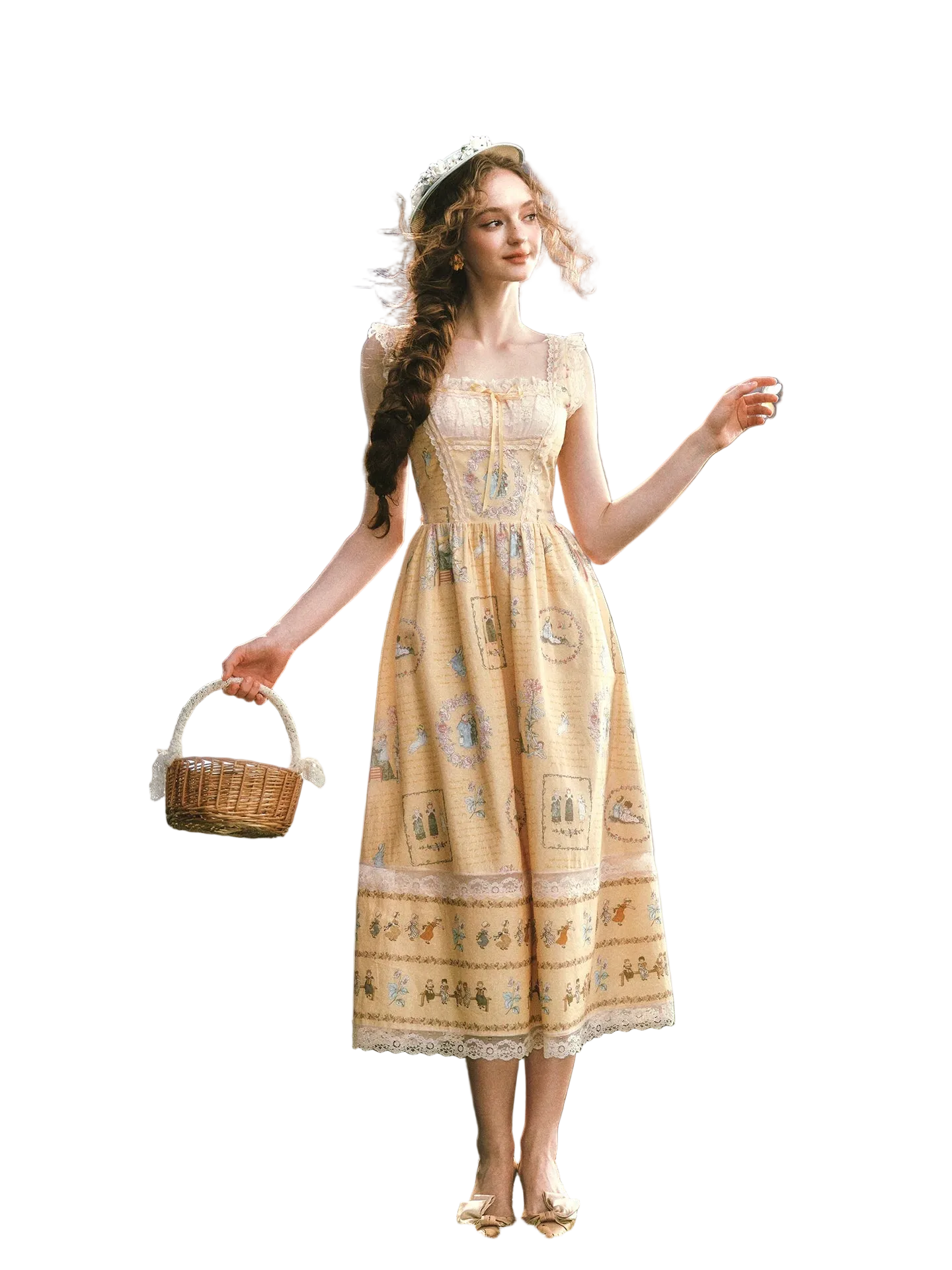 LACEMADE French Country Cotton Floral Dress Fairy Tale Yellow (Pre-sale) / XL