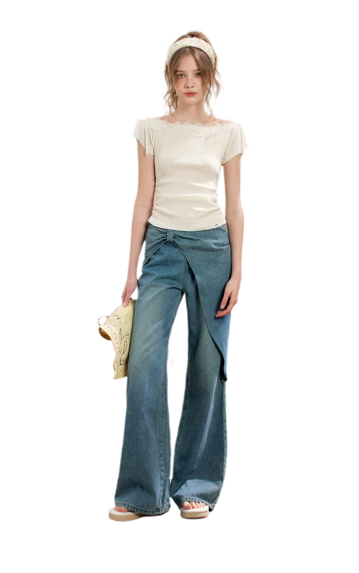 Soft Cotton Wide-Leg Jeans with Bow Detail