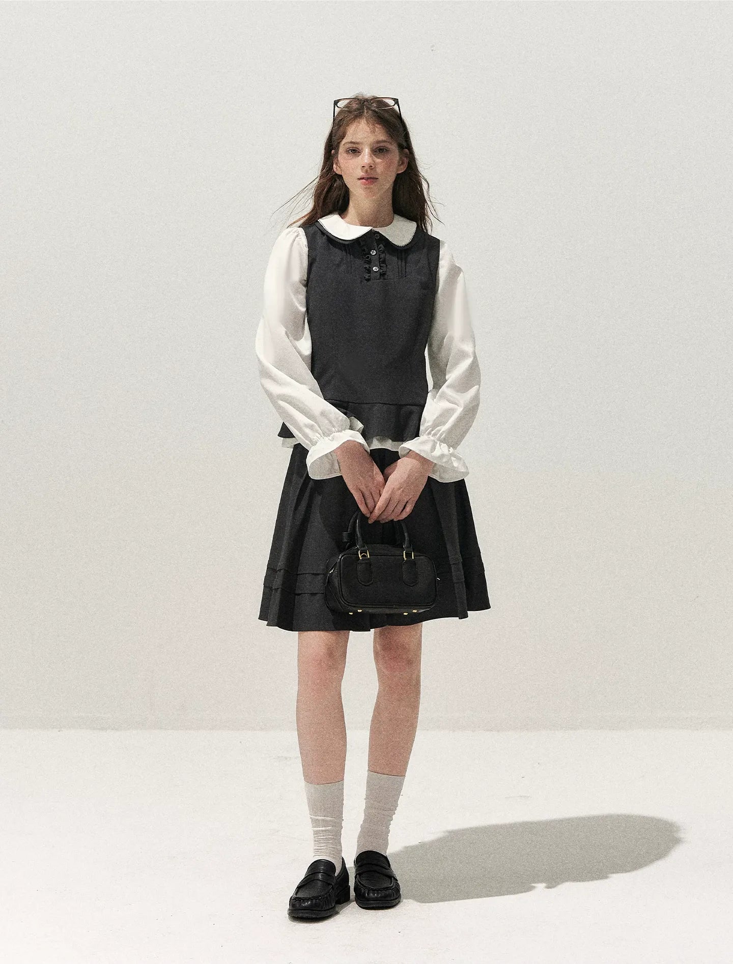 Textured Pleated Vest Skirt Set