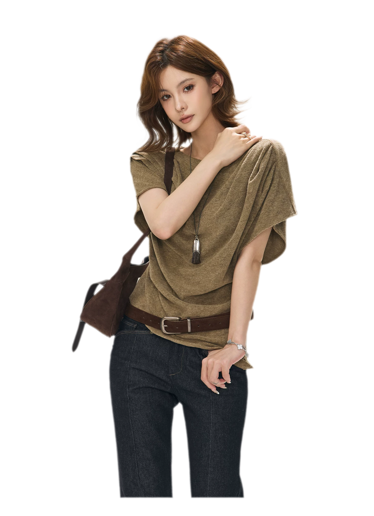 Gathered Collar Batwing Sweater