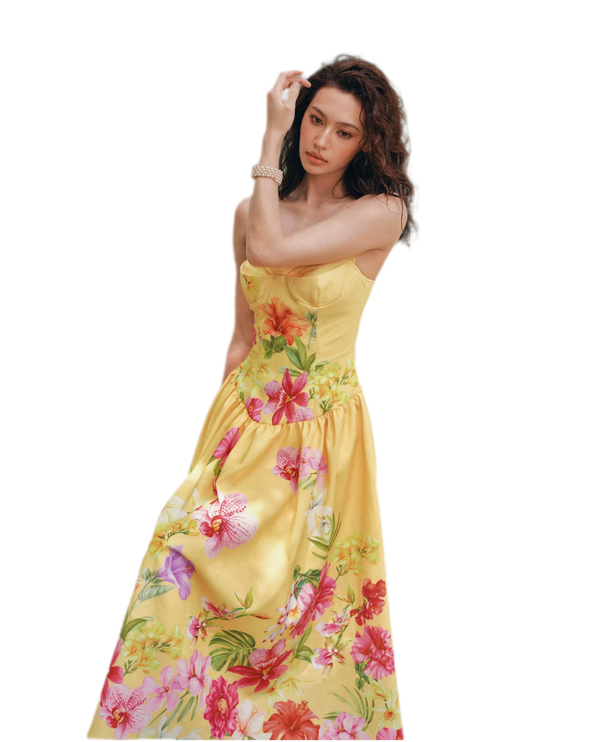 Hand-Painted Floral Midi Dress