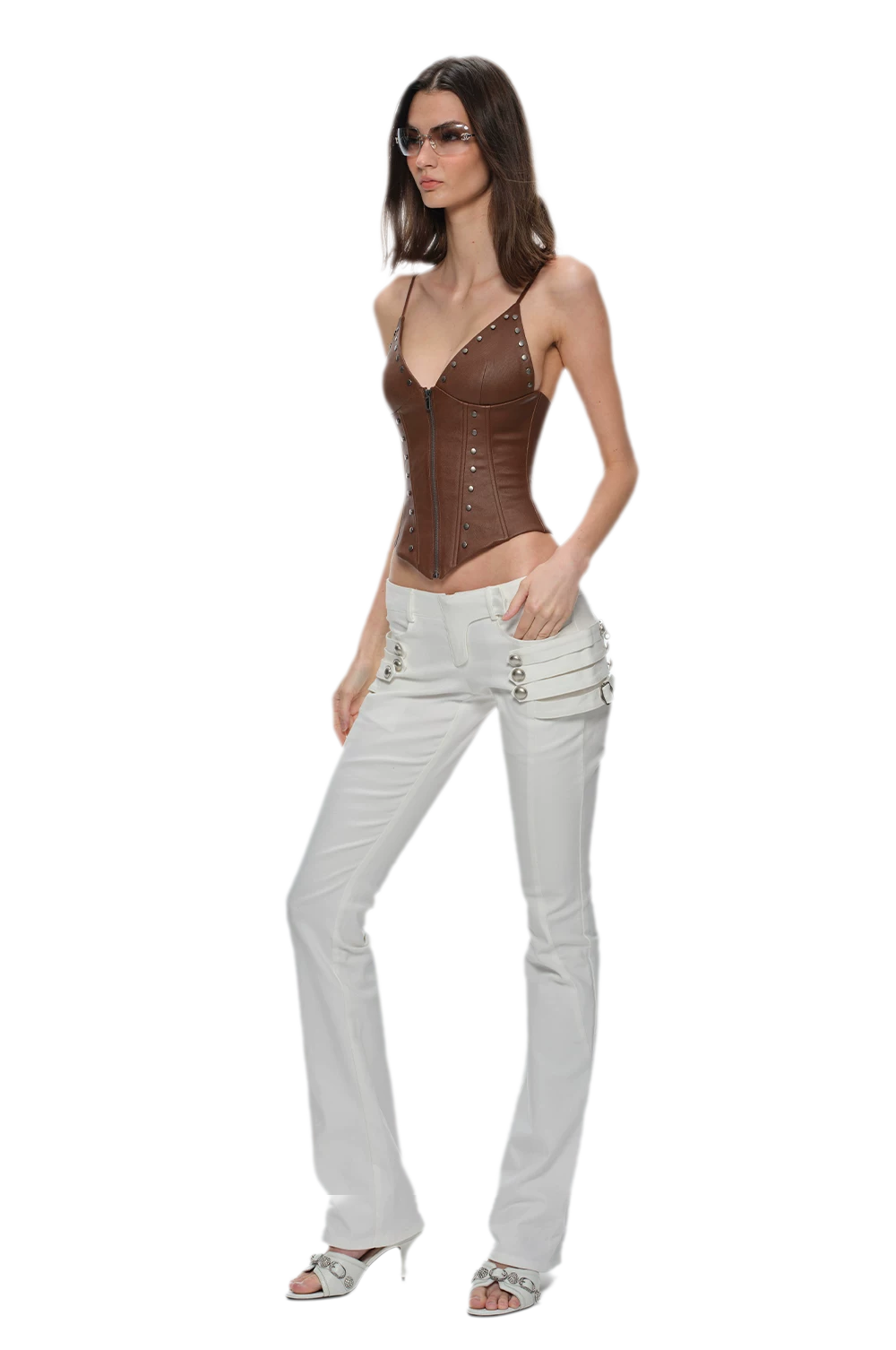 Coated Studded Corset Bustier