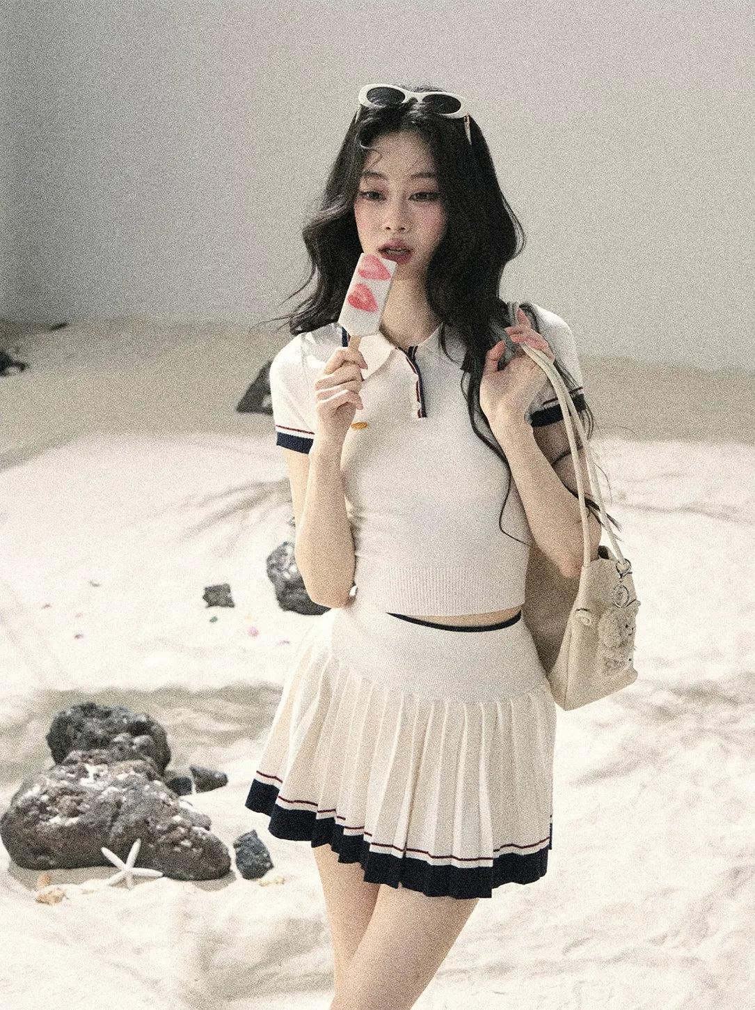 Jacquard Polo Pleated Skirt Set