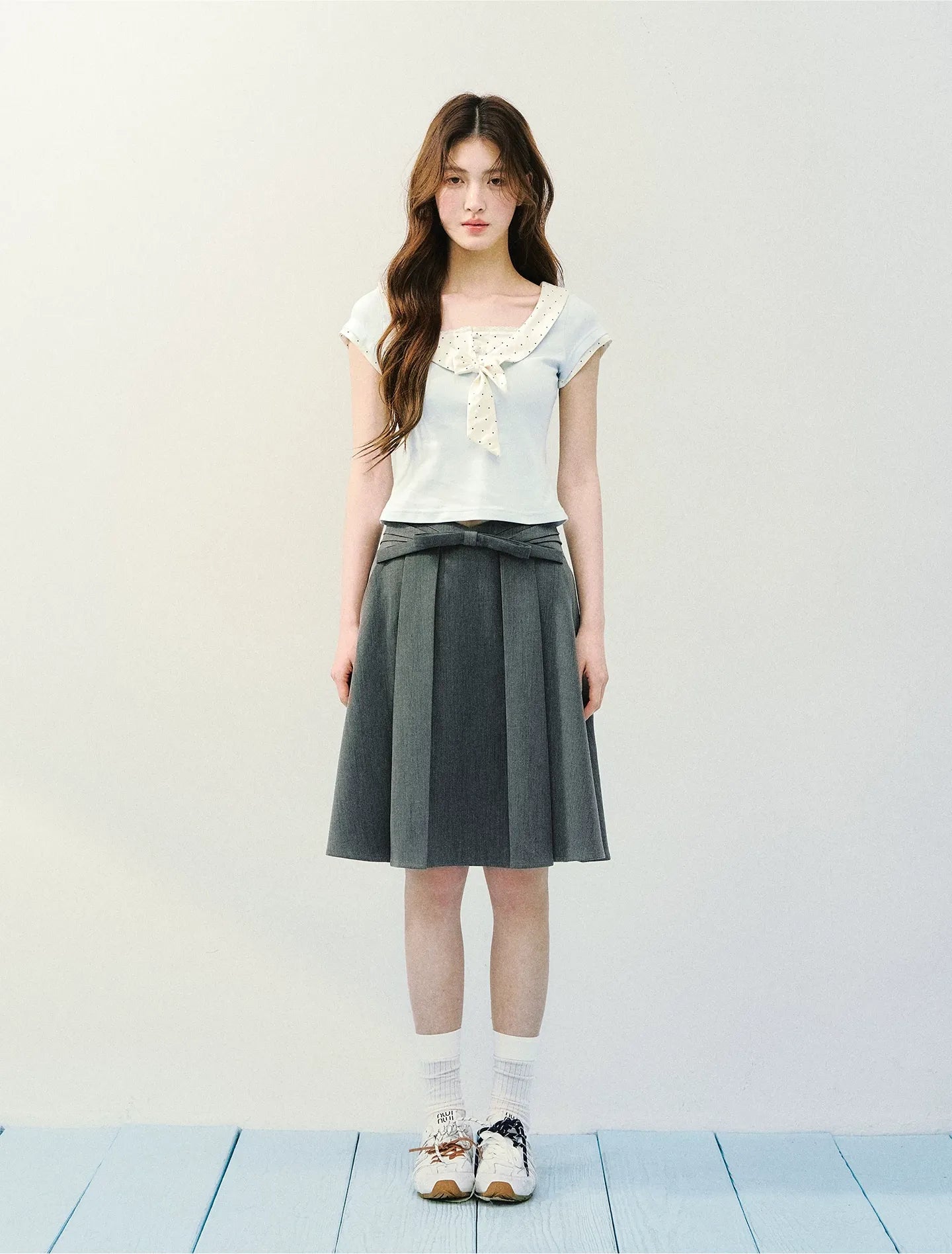 High Waist Pleated Midi Skirt