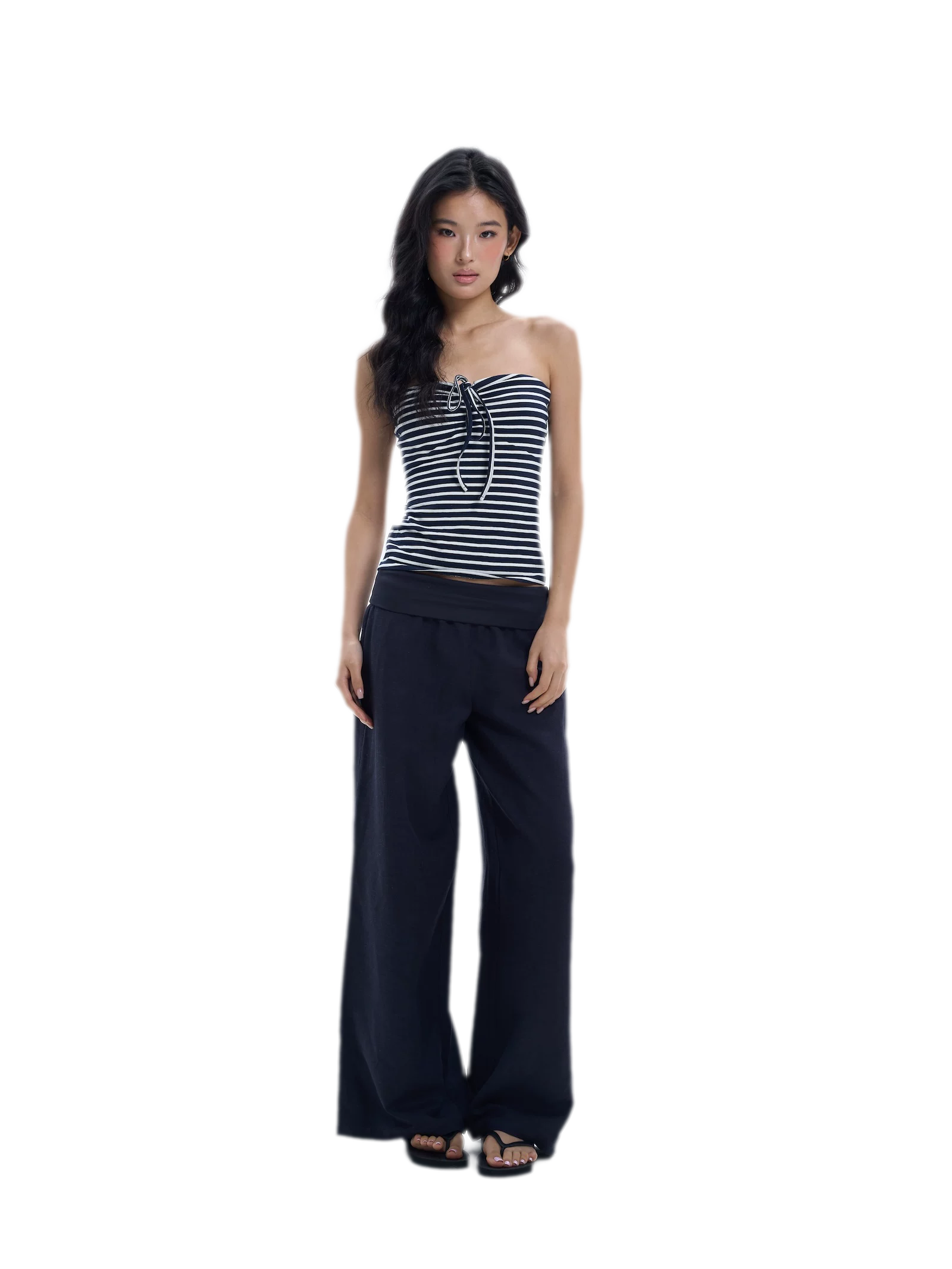 Striped Drawstring Bandeau Top