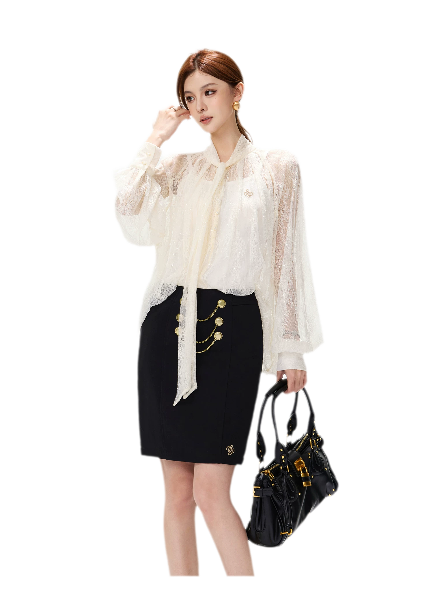 Sequin Lace Ribbon Blouse
