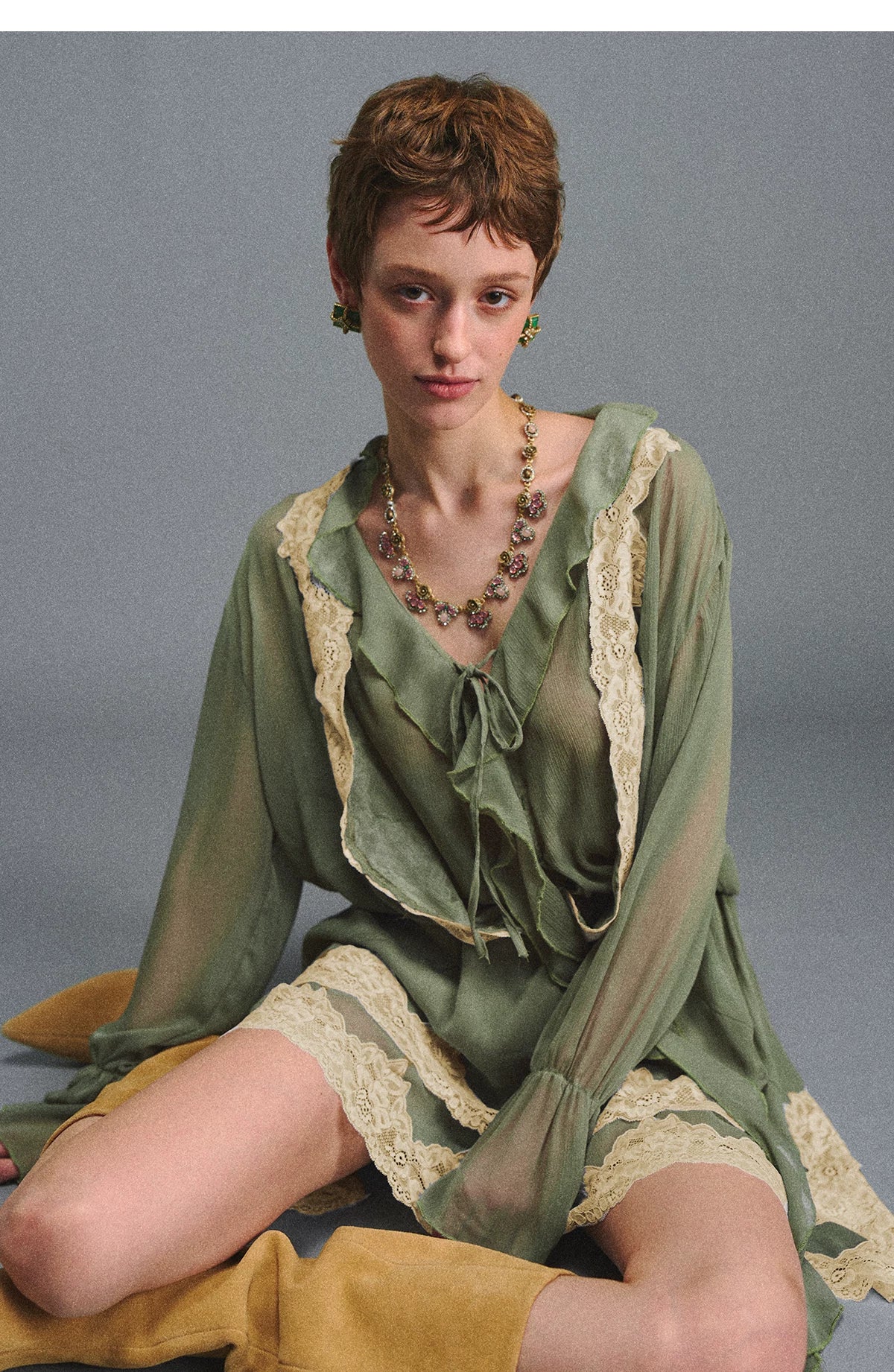 Vintage Moss Green Lace Dress