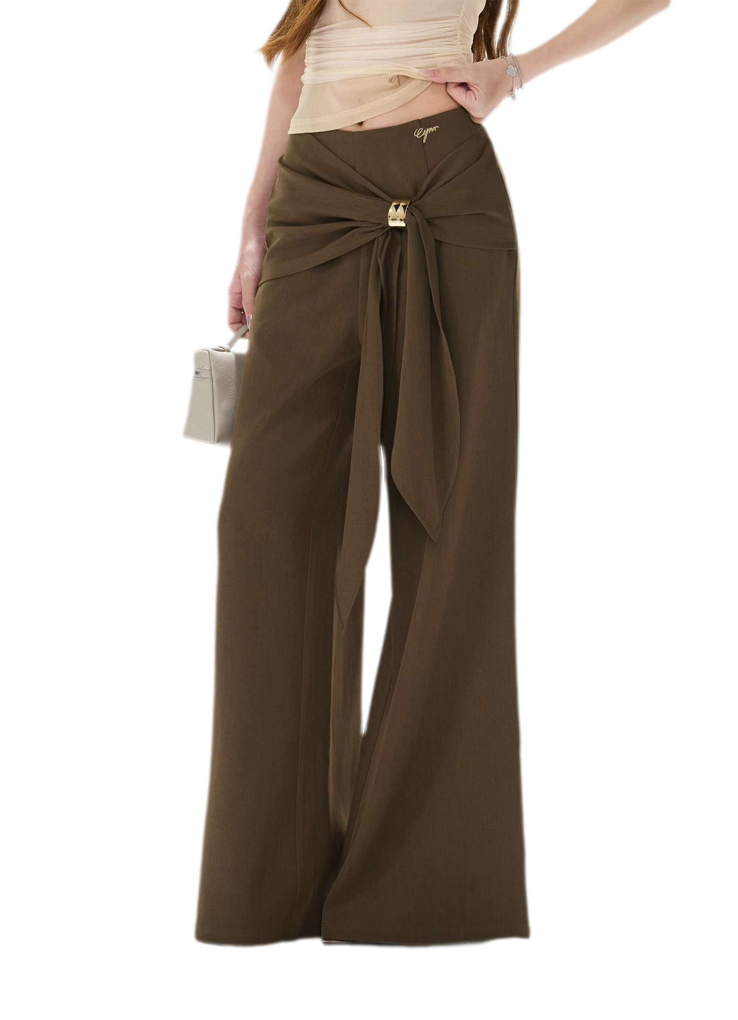 Twist Belt Wide-Leg Pants