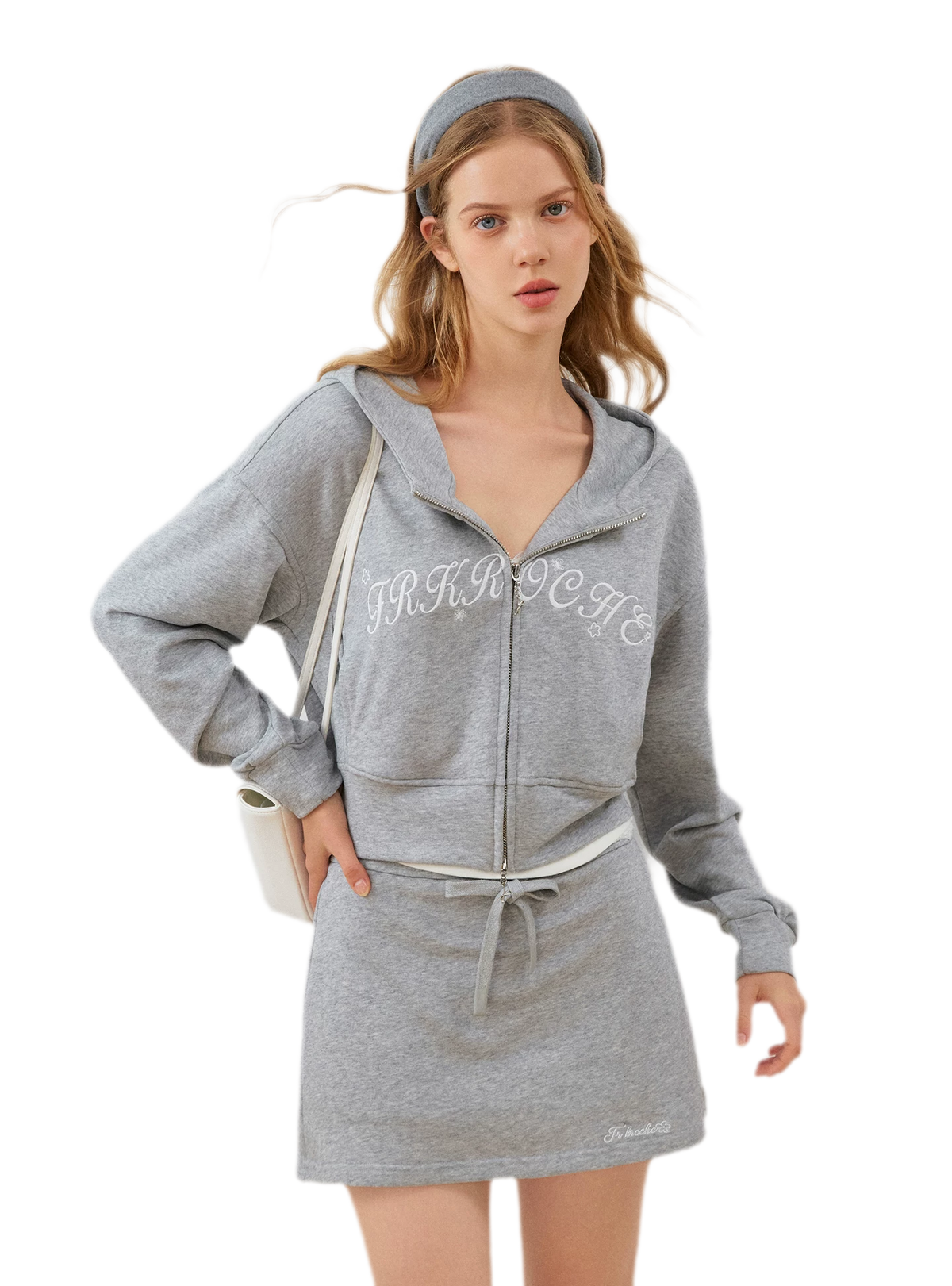 Cropped hoodie-set met contrasterend borduursel