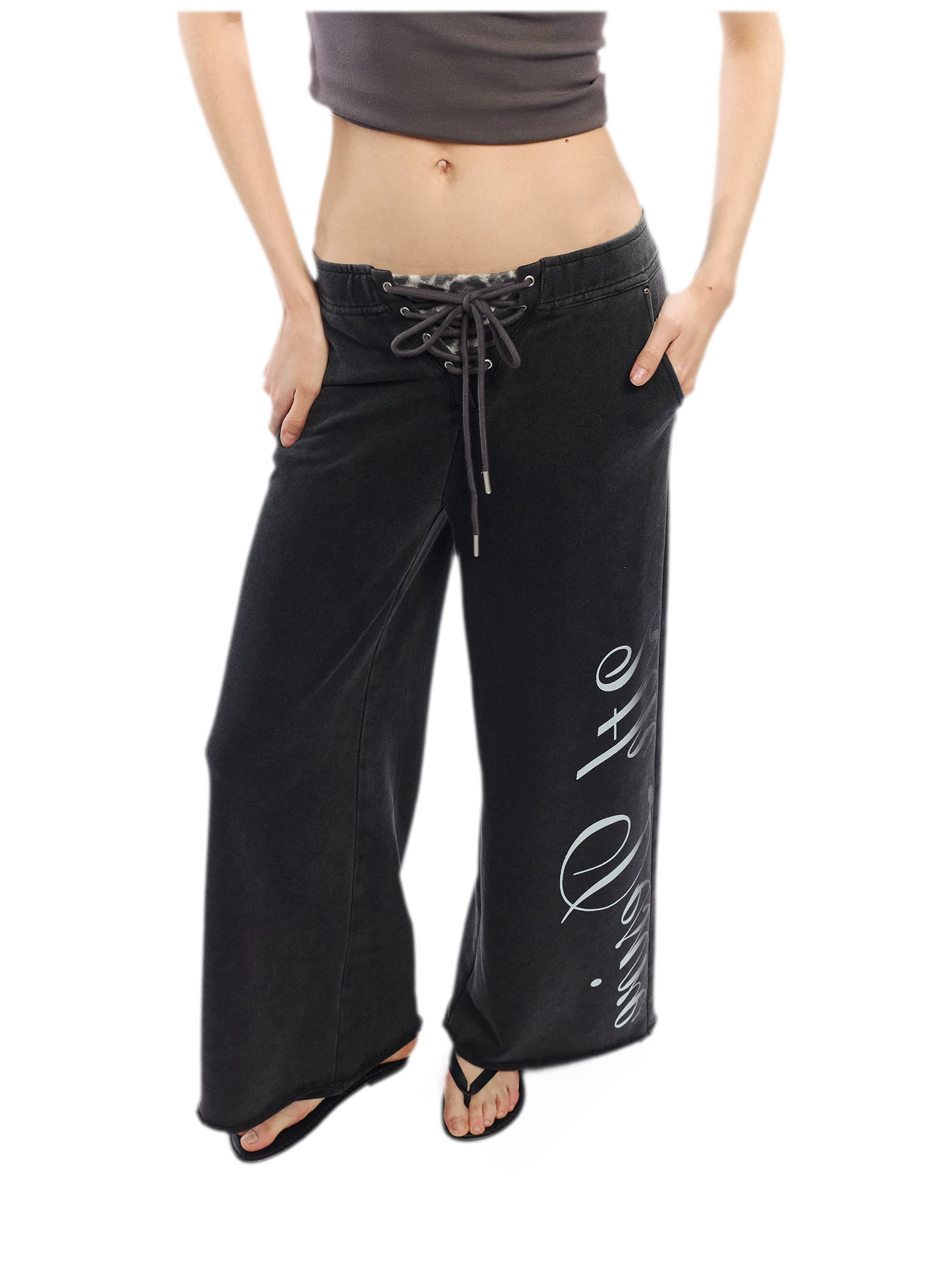 Vintage Letter Print Wide-Leg Pants