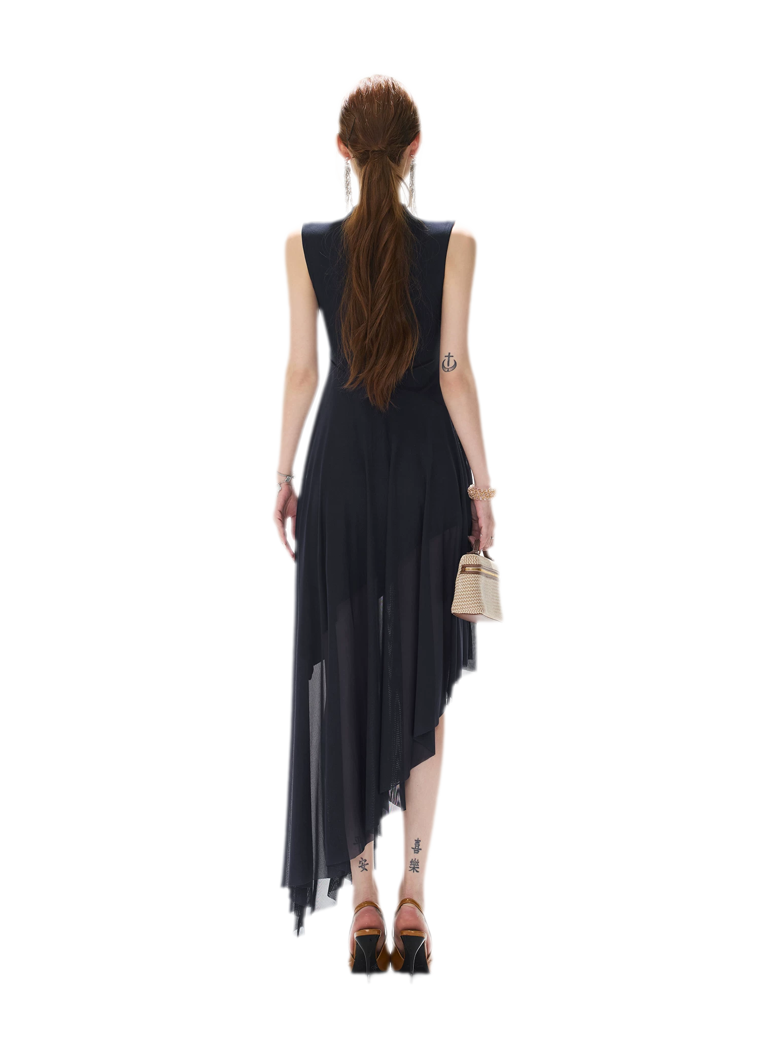 Mesh Splice Midi Dress