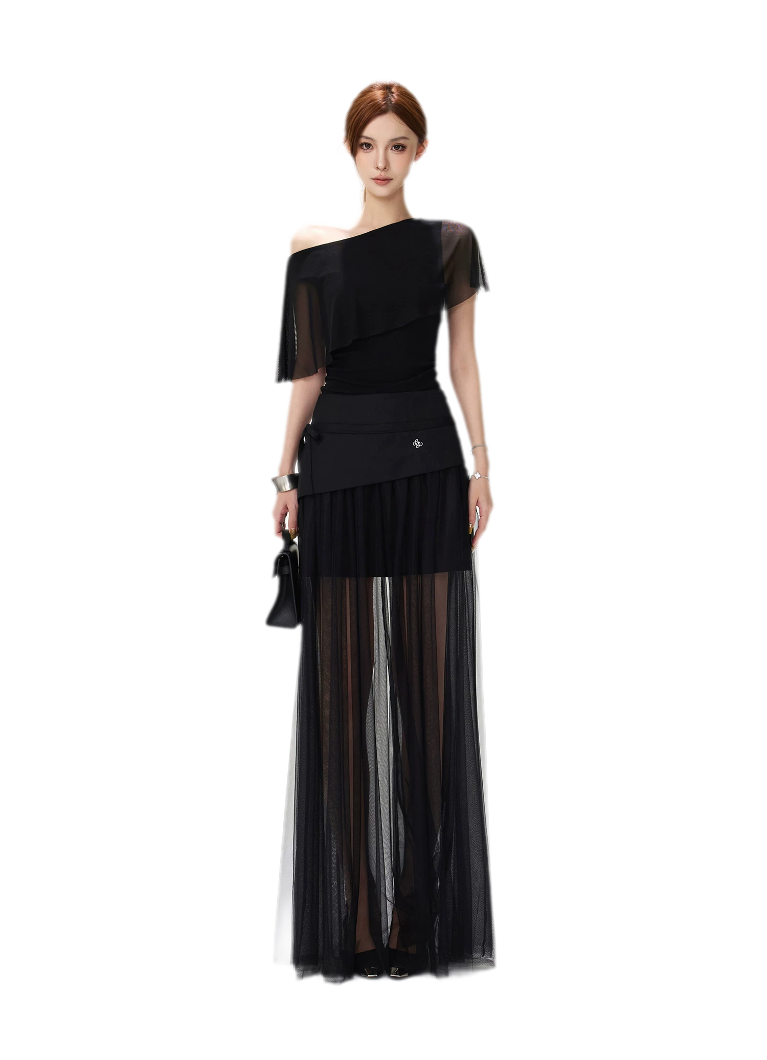 Sheer Layered Asymmetrical Maxi Skirt