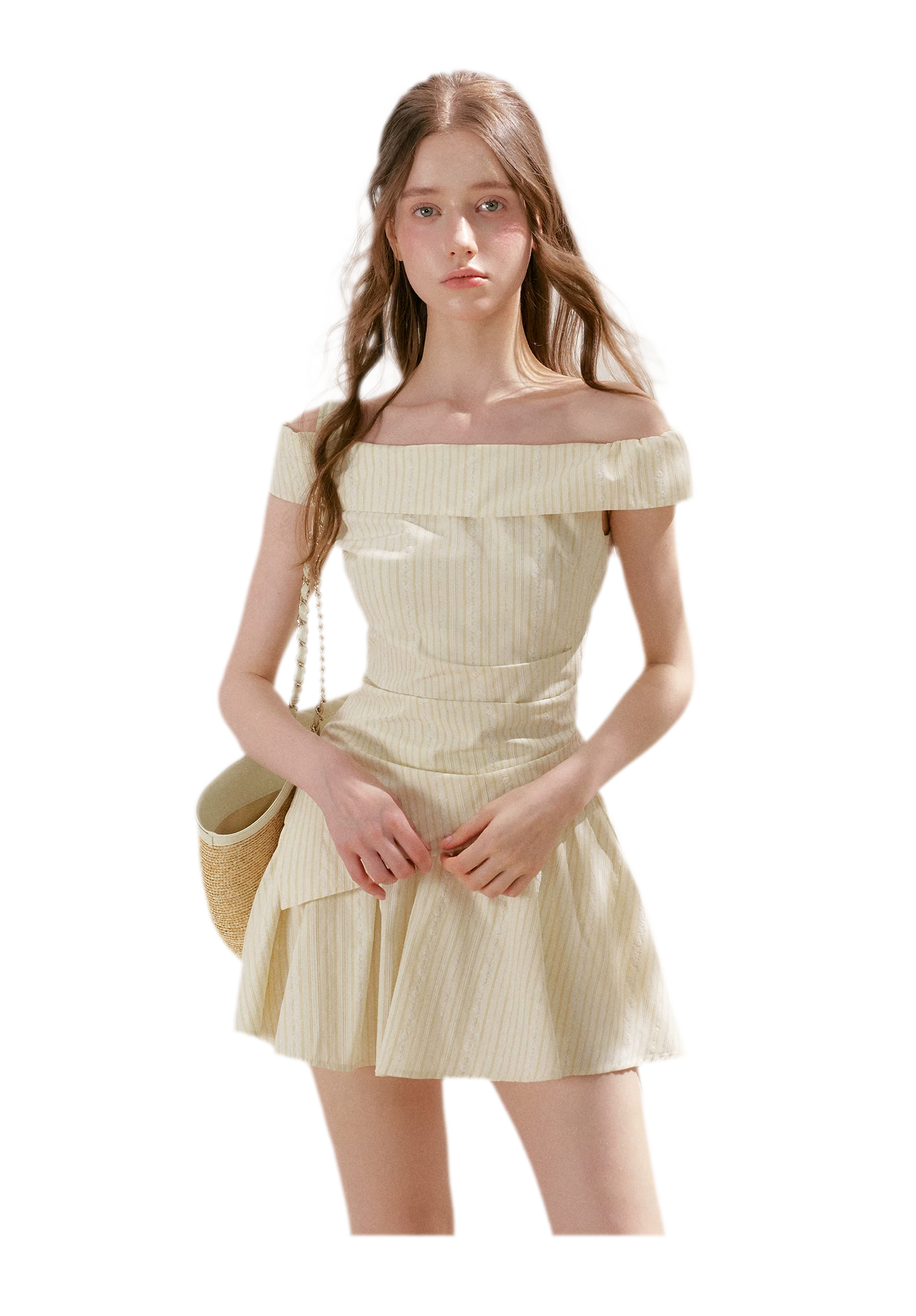 Striped Off-Shoulder Top and A-Line Skirt Set