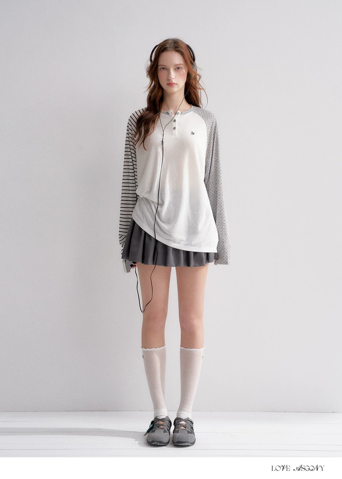 Striped Polka Dot Raglan Sleeve Long Sleeve Pullover