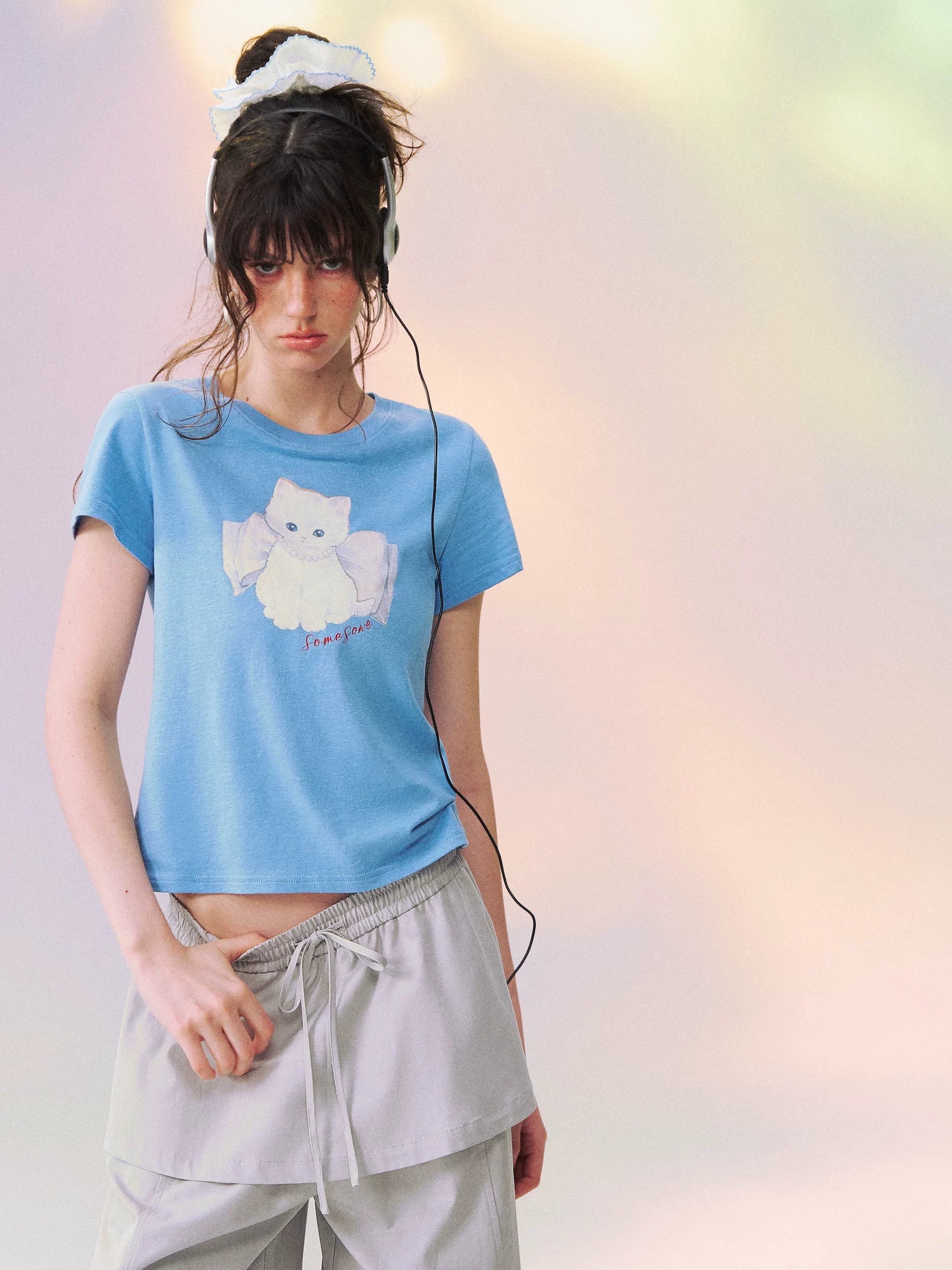 Bow Knot Kitten Short Sleeve T-shirt