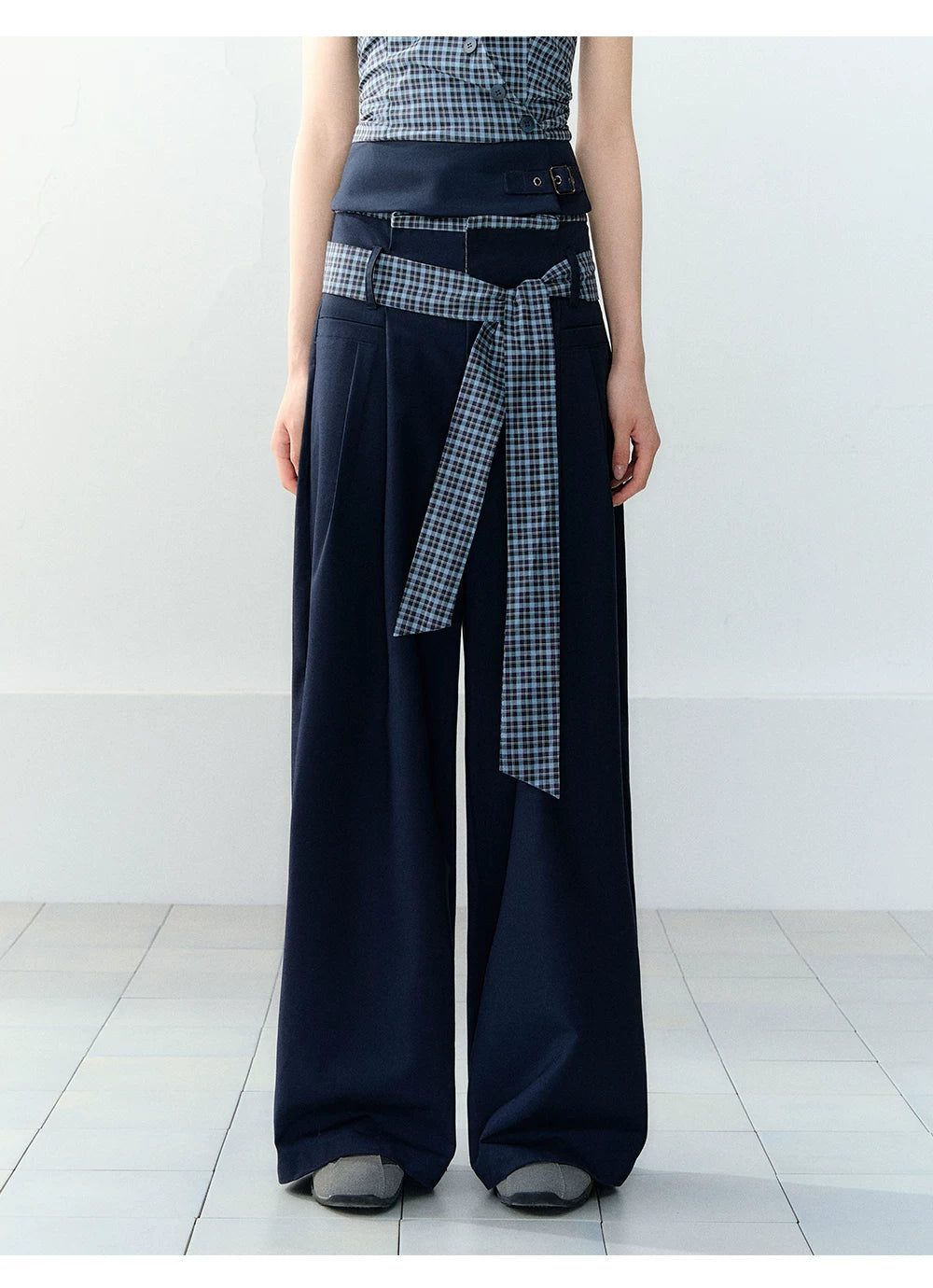 Navy Blue Plaid Two-Piece Set