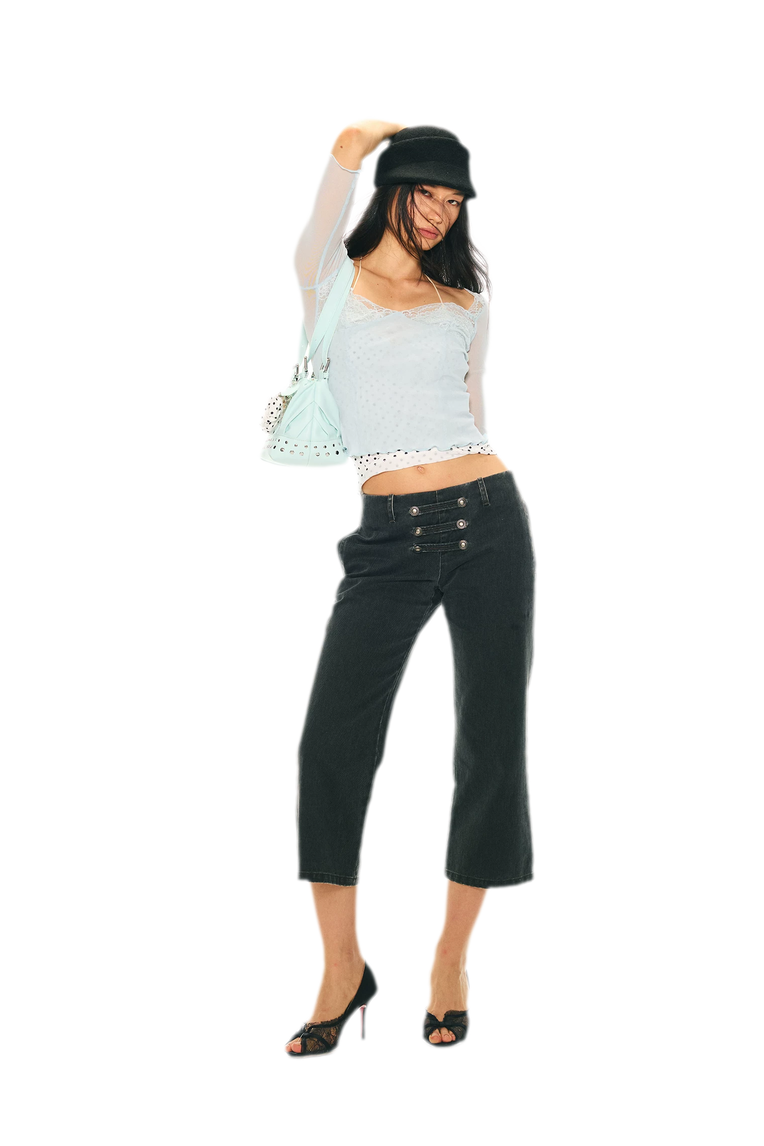 Vintage Pirate Buckle Denim Capris