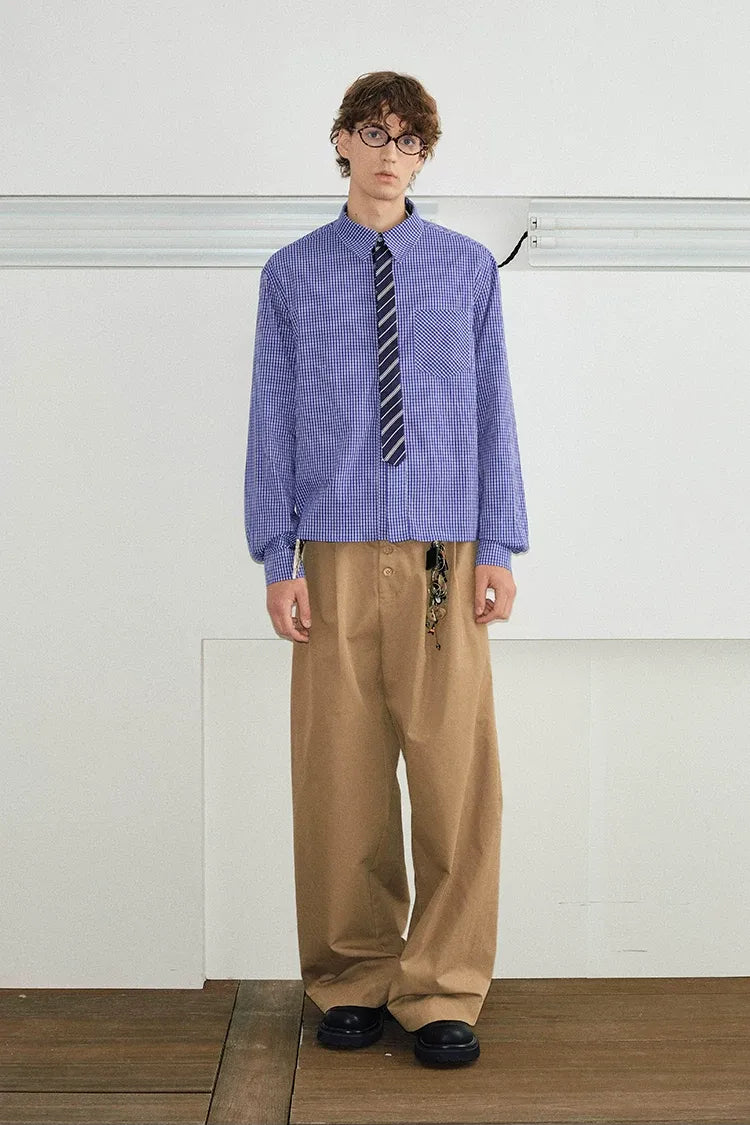 Plaid Tie-Front Long-Sleeve Shirt