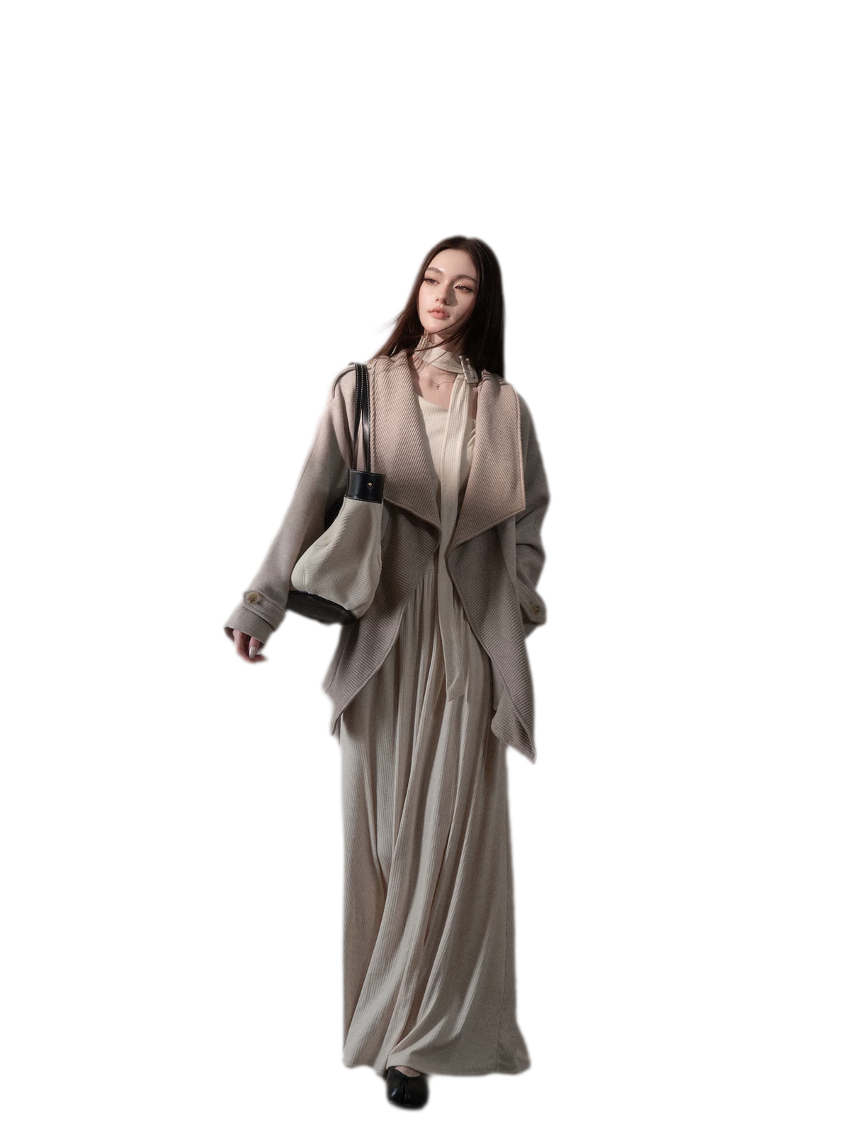 Robe longue côtelée à ruban