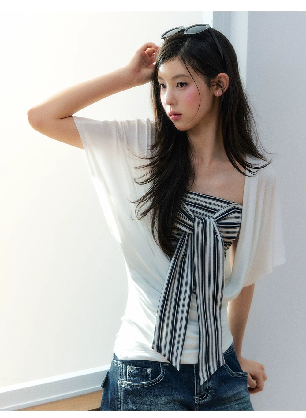 Original Lyocell Batwing Sleeve Top & Bustier Set