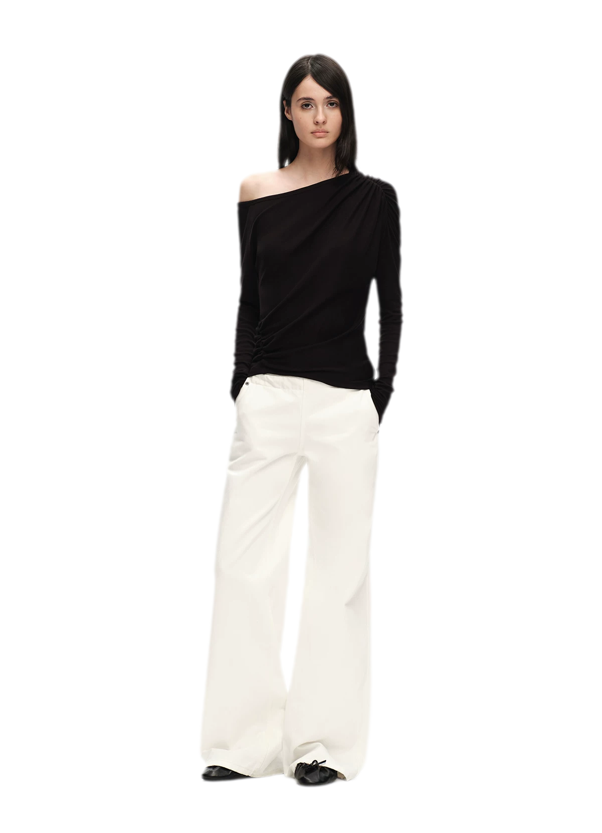 Wool Lyocell Ruched Shoulder Top
