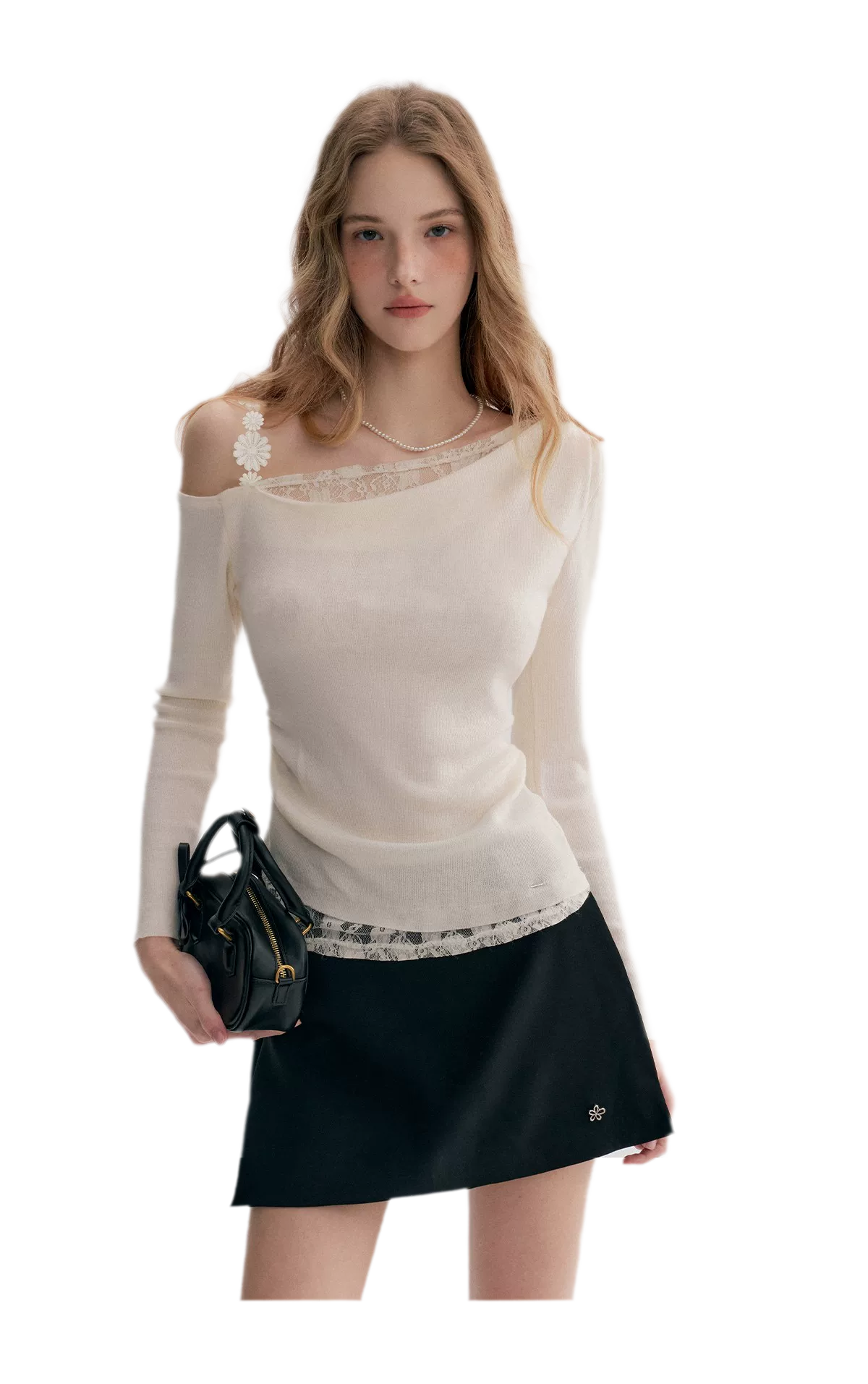 Lace Asymmetric Knit Top
