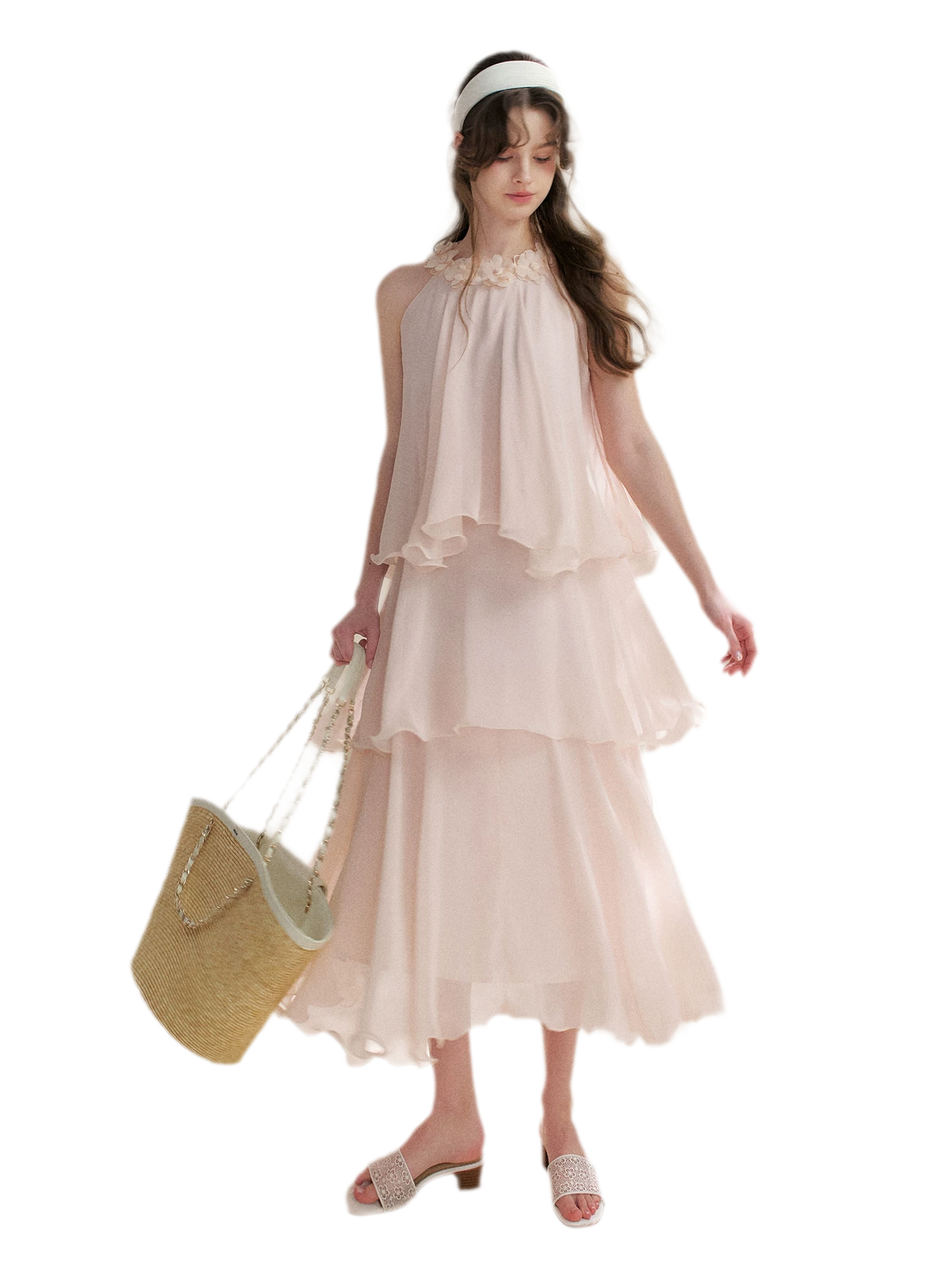 Chiffon Floral Halter Long Dress